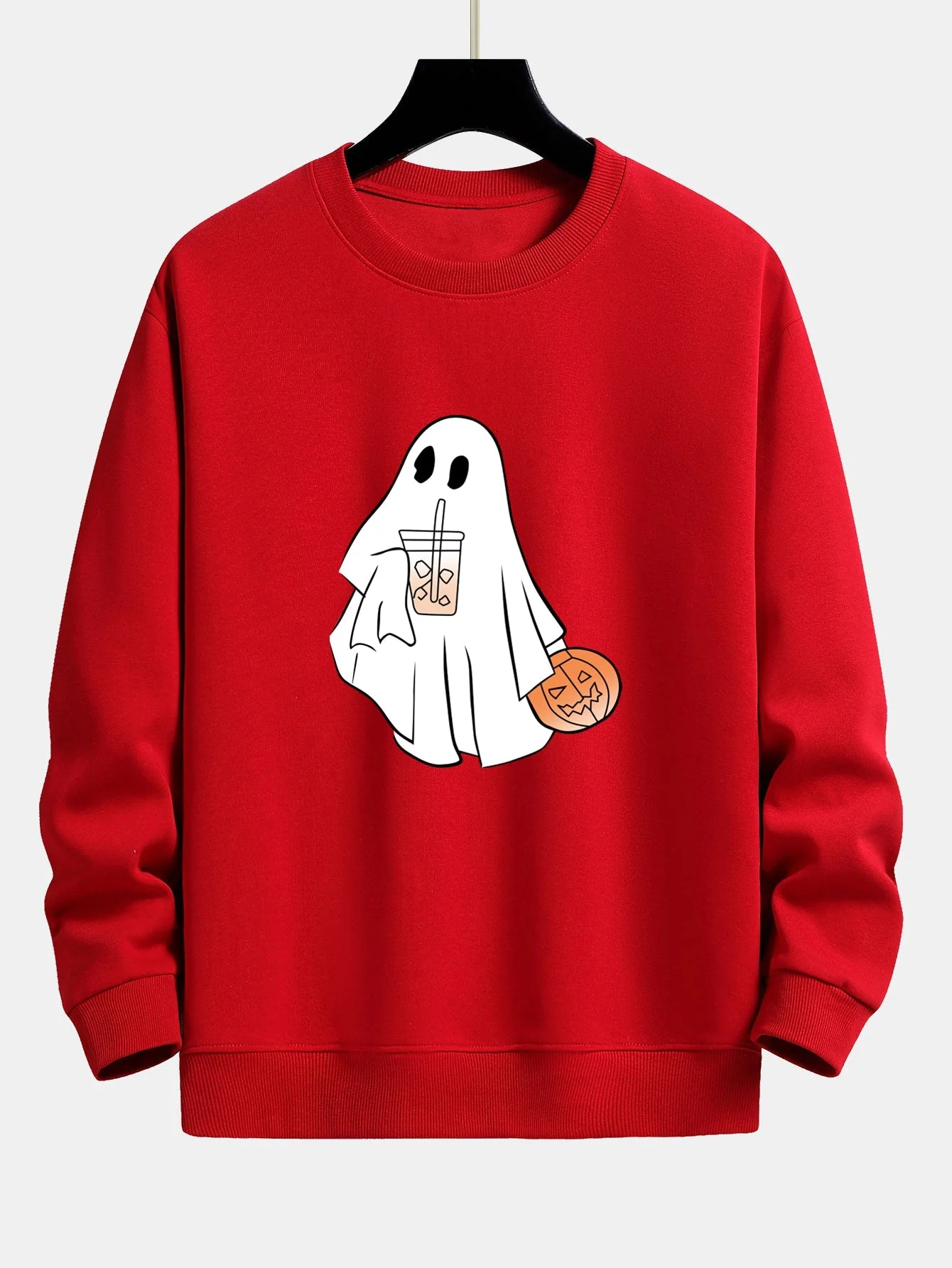 Bruno® | Halloween Ghost Drinking Coffee Pumpkin Print Relax Fit Sweatshirt - Image 2