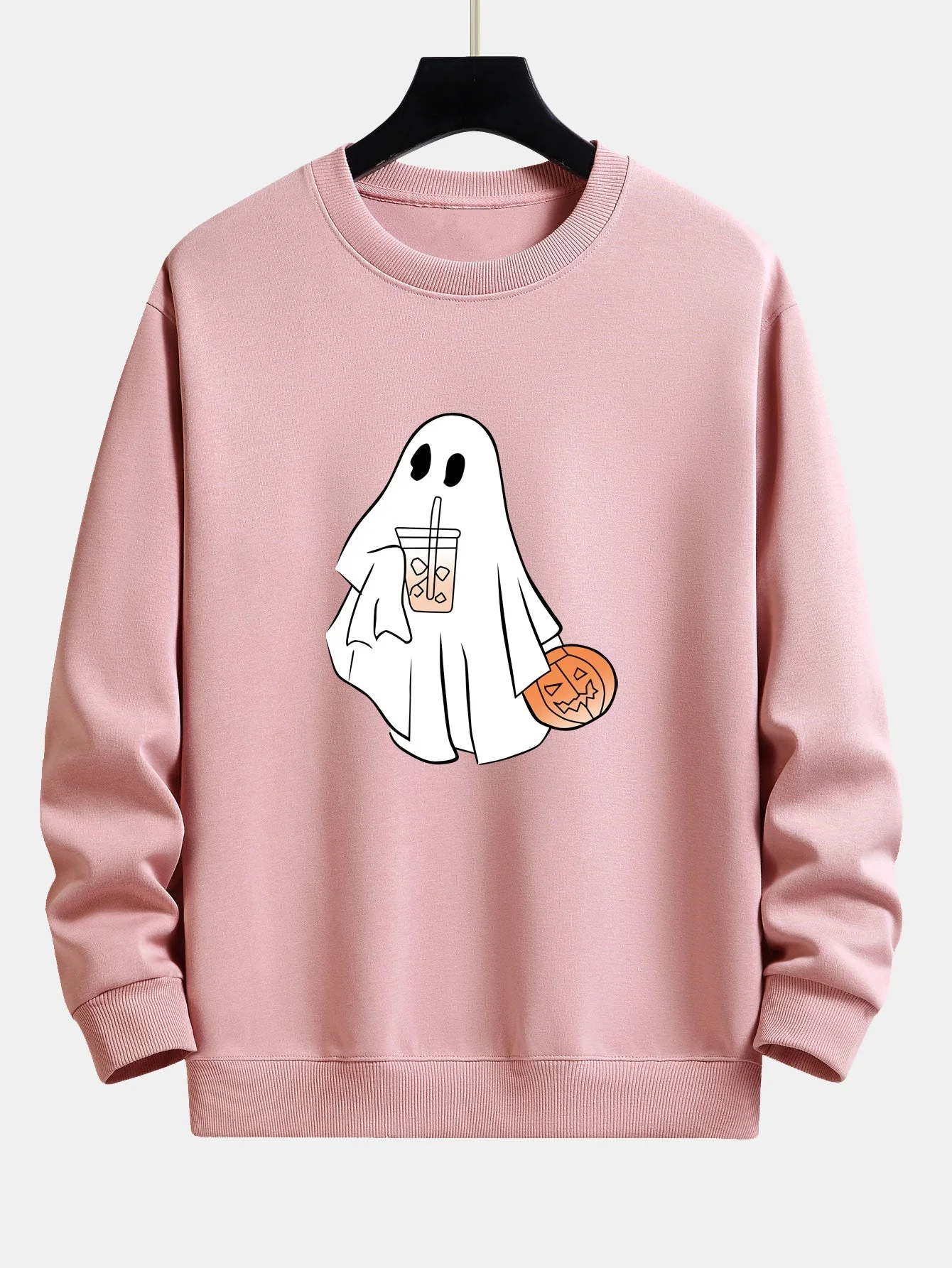 Bruno® | Halloween Ghost Drinking Coffee Pumpkin Print Relax Fit Sweatshirt - Image 3