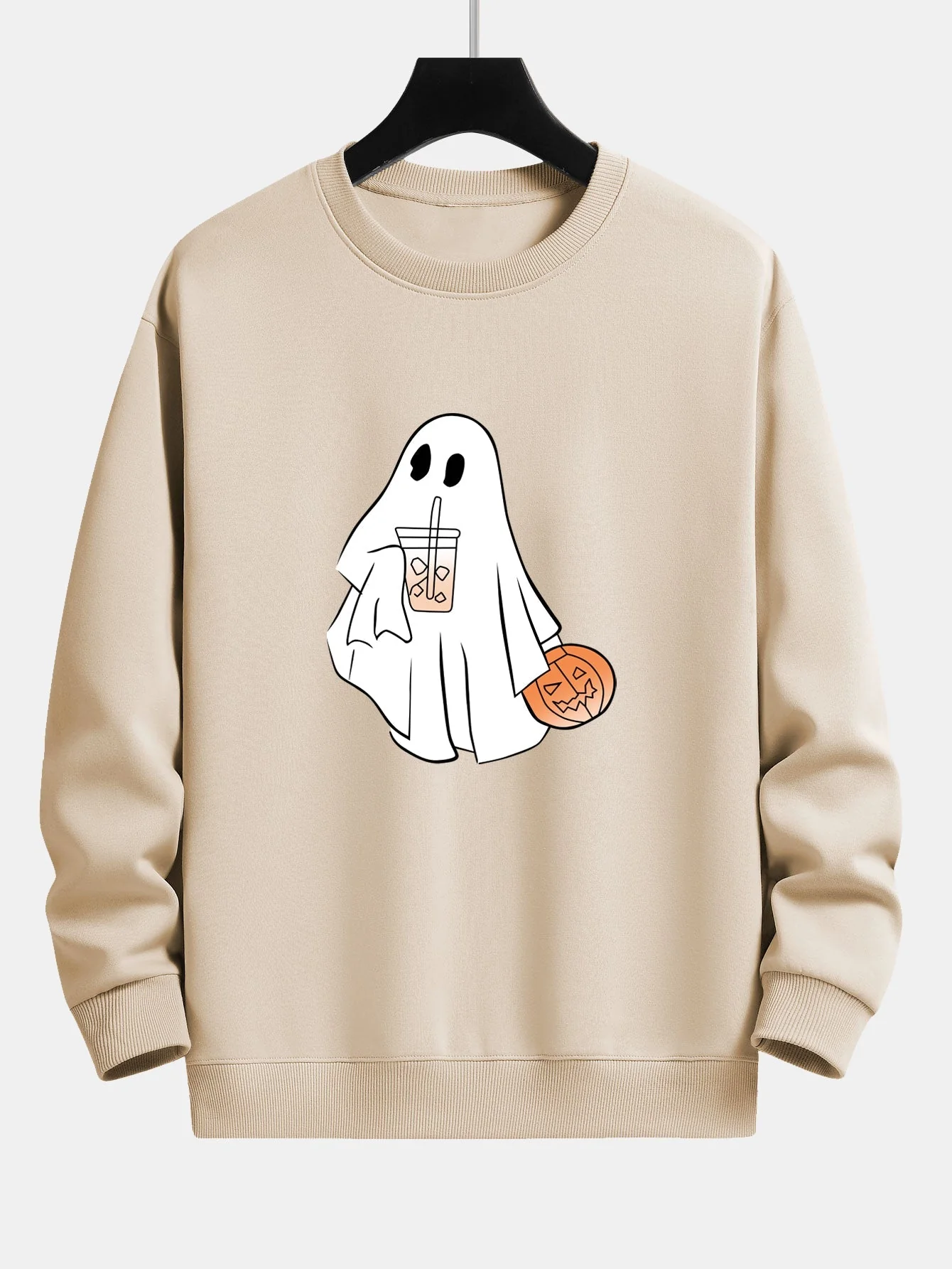 Bruno® | Halloween Ghost Drinking Coffee Pumpkin Print Relax Fit Sweatshirt - Image 4