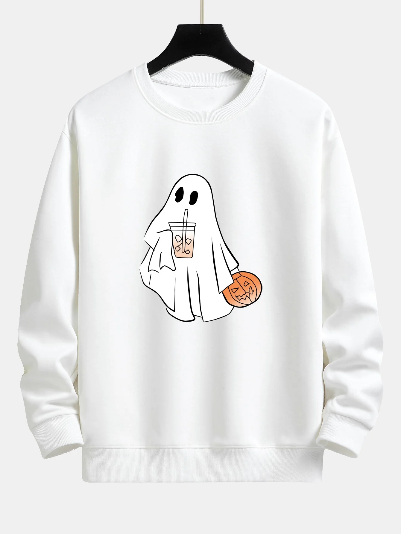 Bruno® | Halloween Ghost Drinking Coffee Pumpkin Print Relax Fit Sweatshirt - Image 5