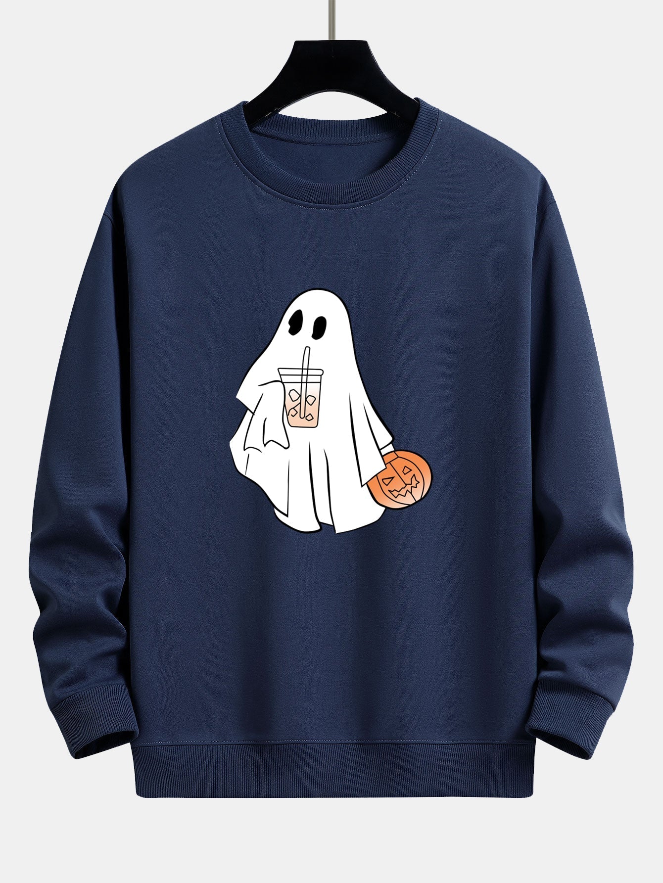 Bruno® | Halloween Ghost Drinking Coffee Pumpkin Print Relax Fit Sweatshirt - Image 7