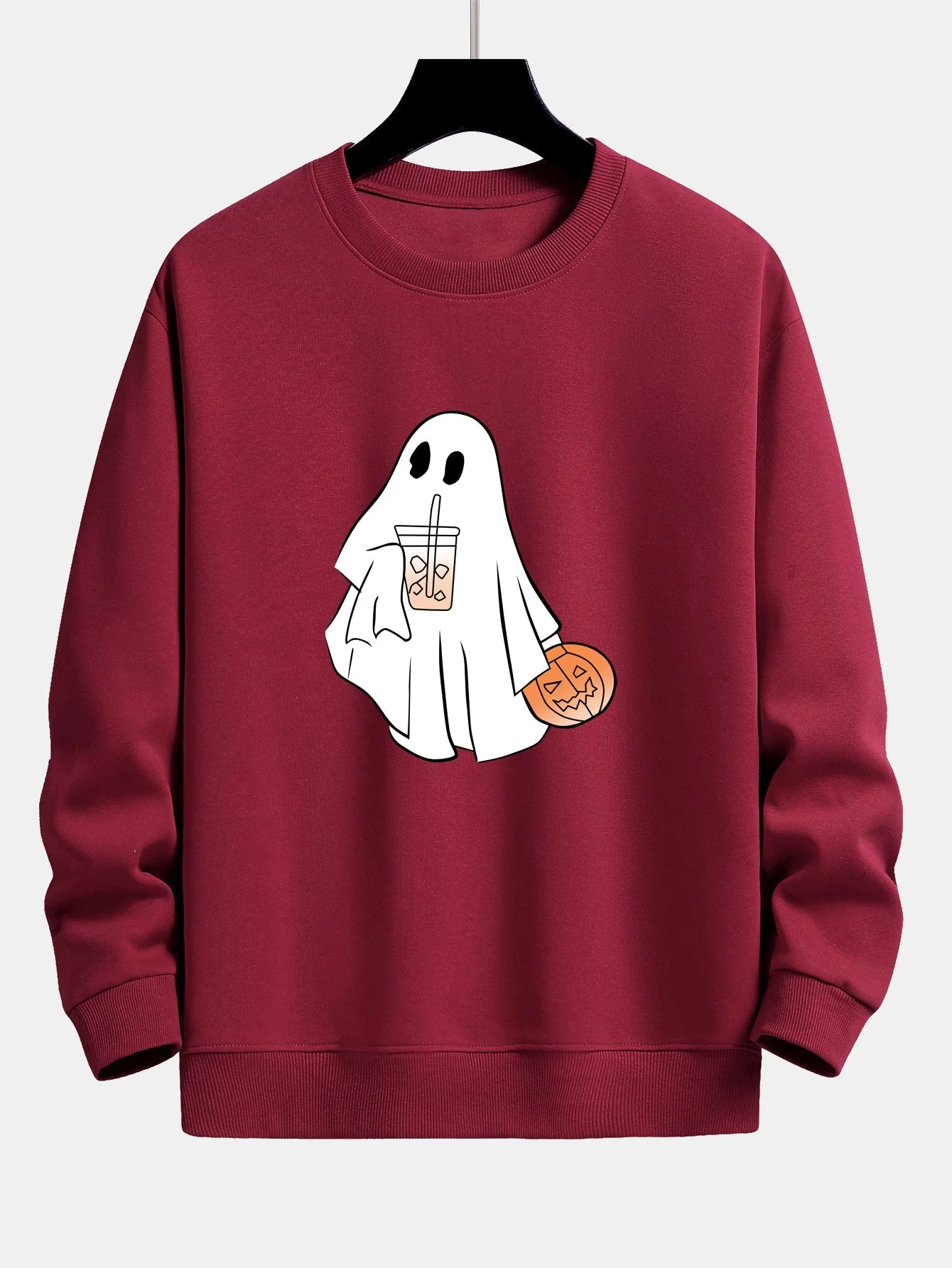 Bruno® | Halloween Ghost Drinking Coffee Pumpkin Print Relax Fit Sweatshirt - Image 8