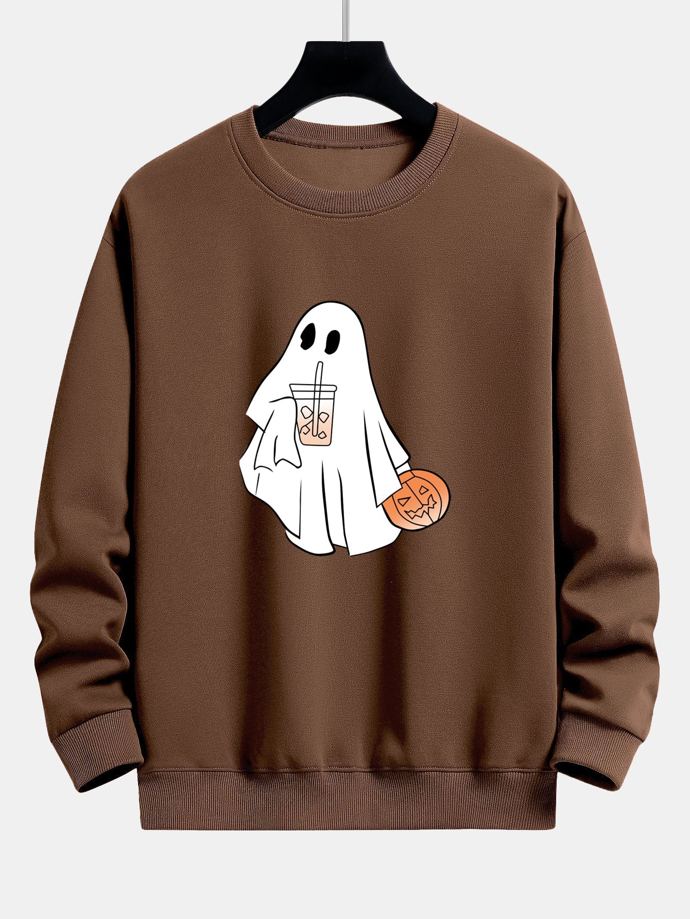 Bruno® | Halloween Ghost Drinking Coffee Pumpkin Print Relax Fit Sweatshirt - Image 9