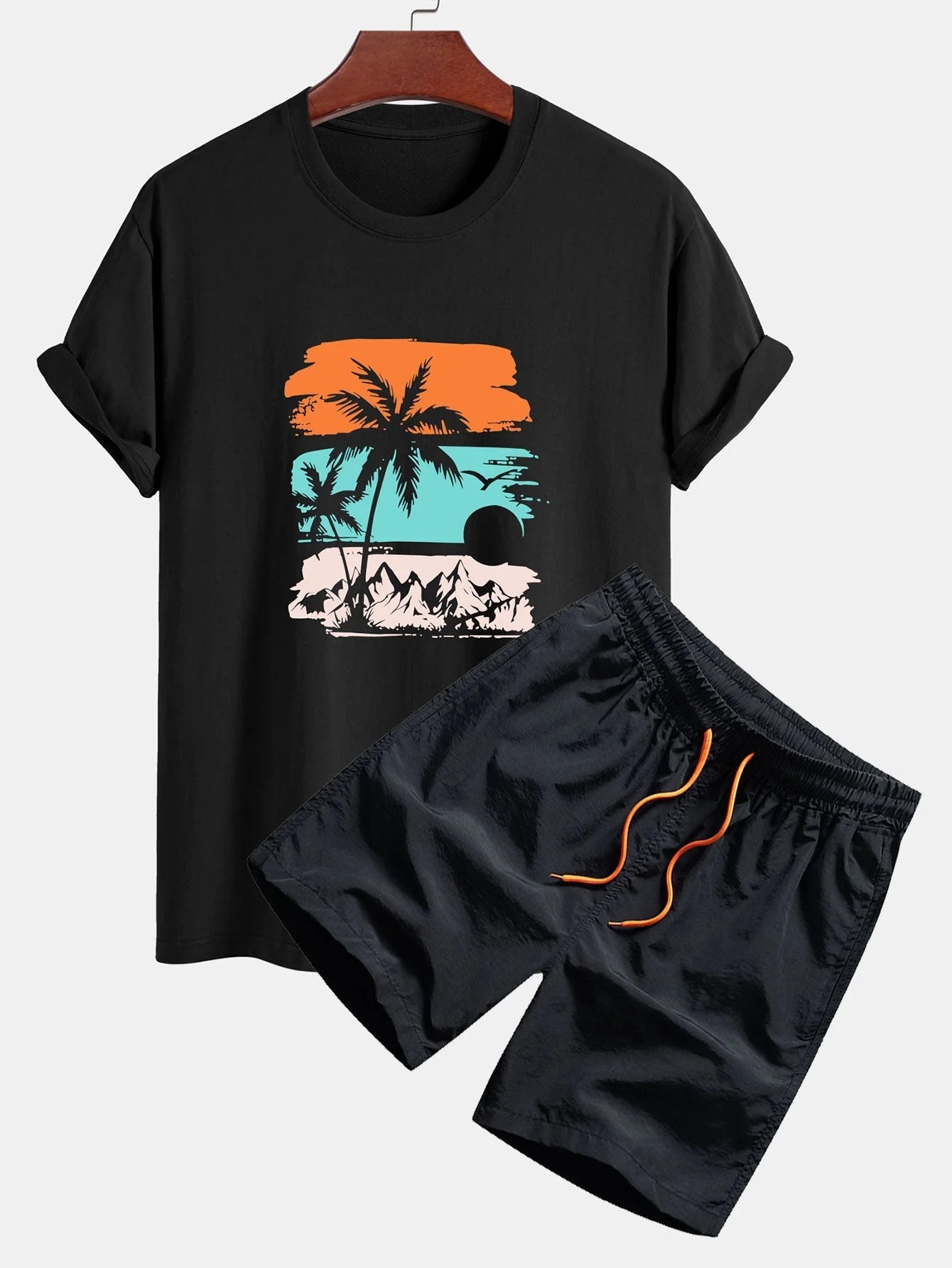 Bruno® | Palm Tree Silhouette Print Cotton T-Shirt & Swim Shorts - Image 2