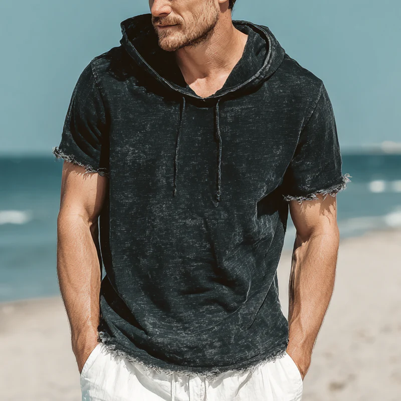 Burt | Men'S Vintage Distressed Print Short Sleeve Hoodie - Image 2
