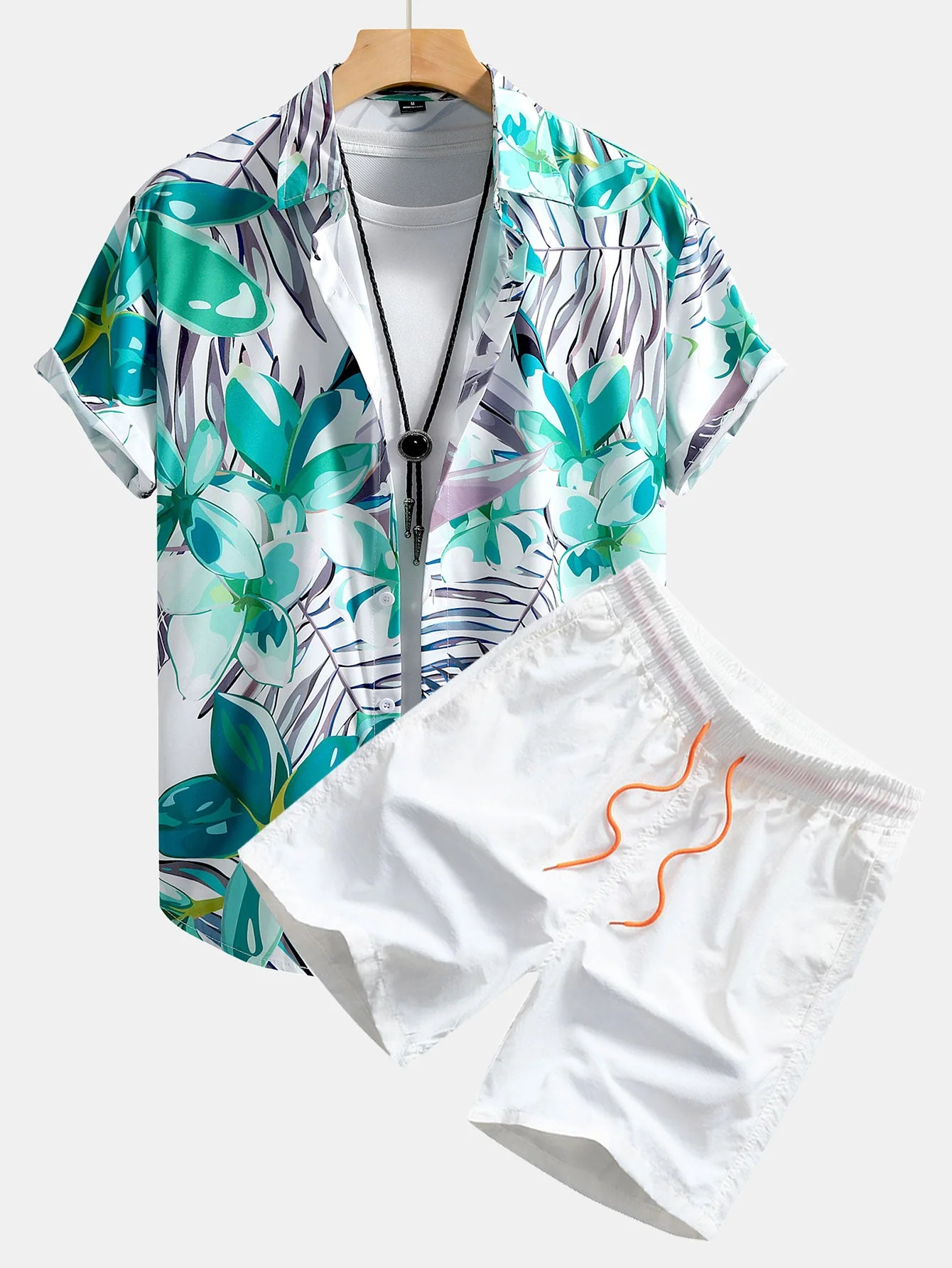 Caleb® | Flower Plants Print Button Up Shirt & Swim Shorts - Image 6