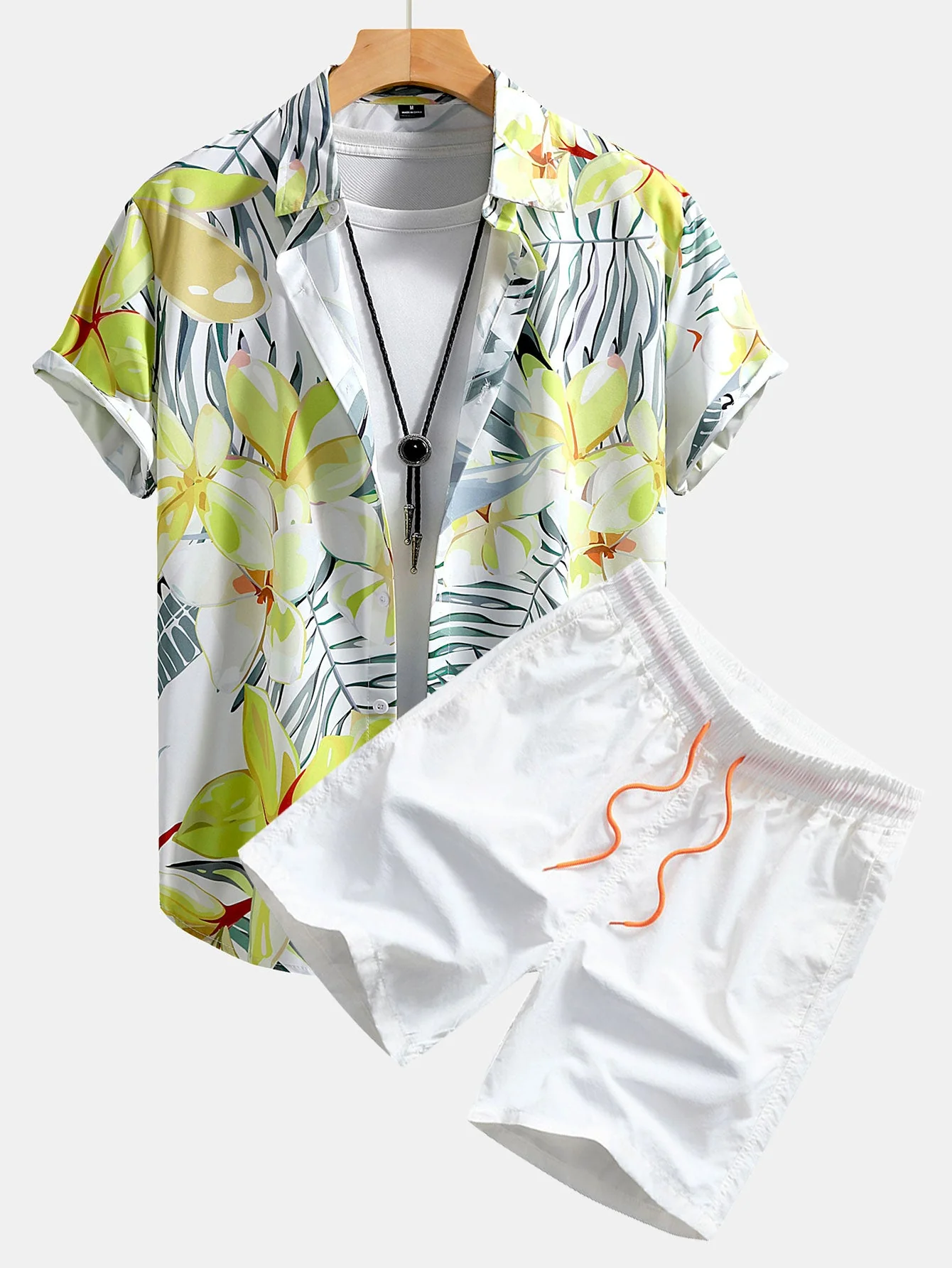 Caleb® | Flower Plants Print Button Up Shirt & Swim Shorts - Image 7