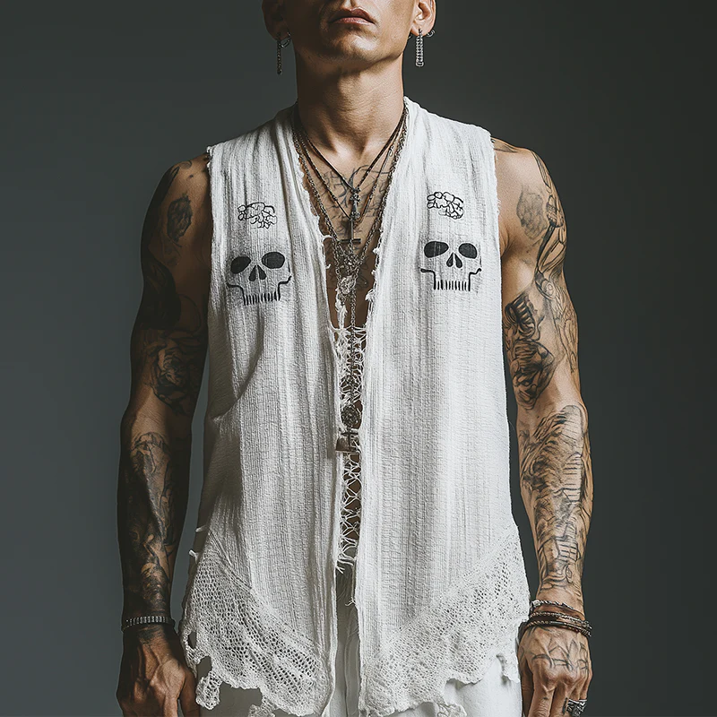 Caleb | Men'S Summer Fashion Printed Lace Decorated Waffle Tank Top - Image 2