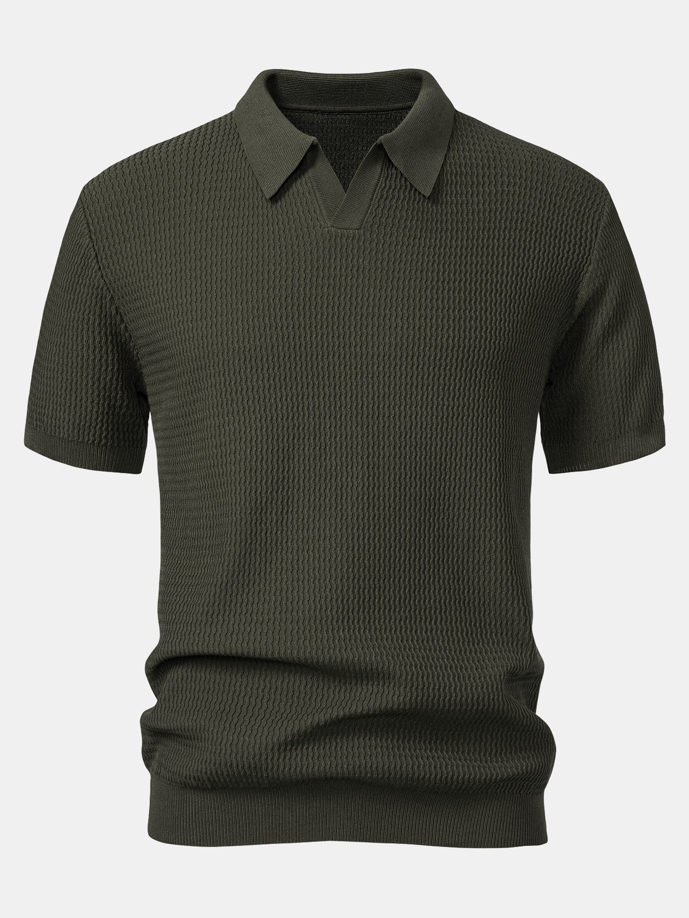 Caleb | Wave Jacquard Knit V Neck Polo Shirt - Image 10