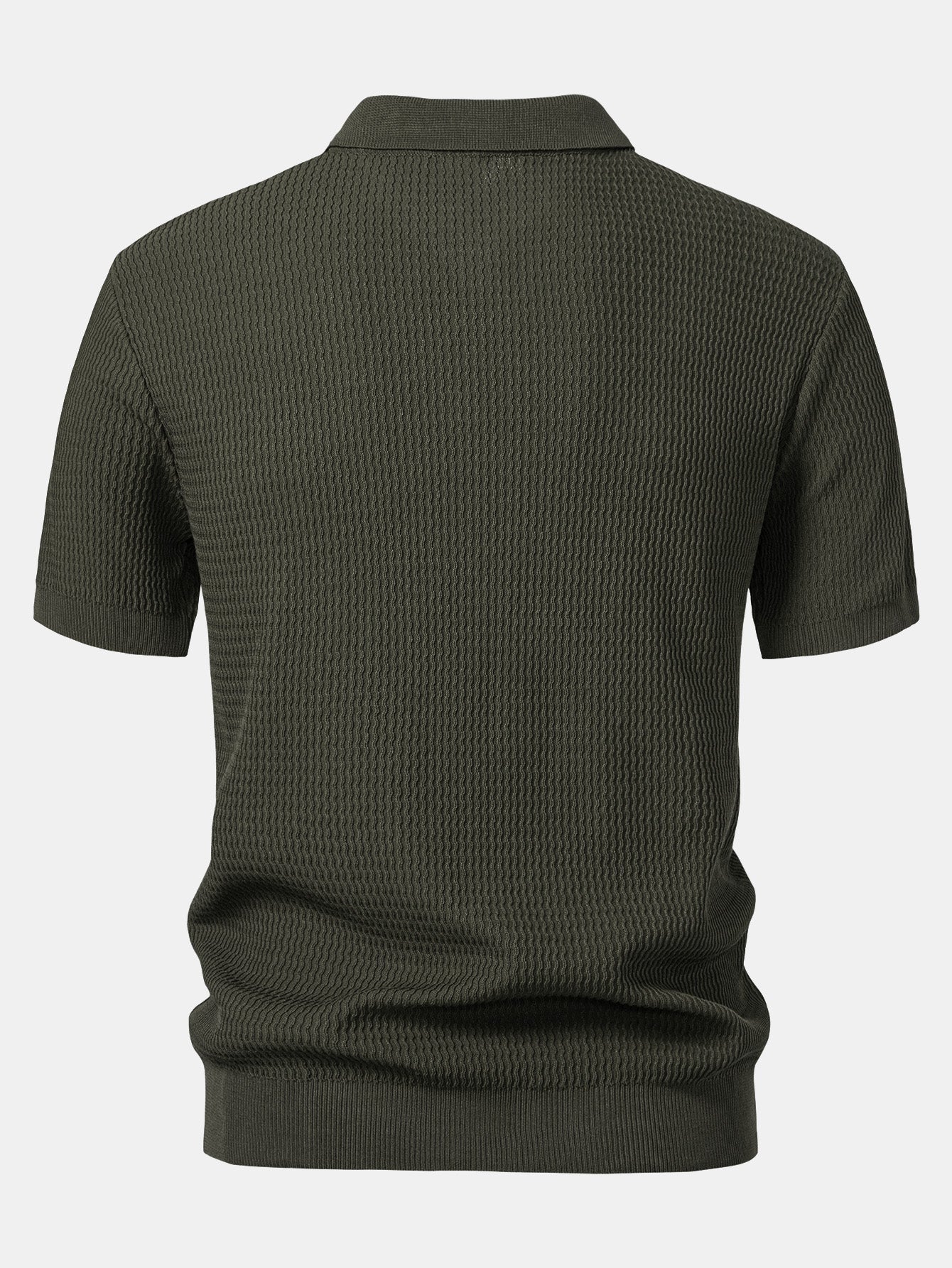 Caleb | Wave Jacquard Knit V Neck Polo Shirt - Image 11