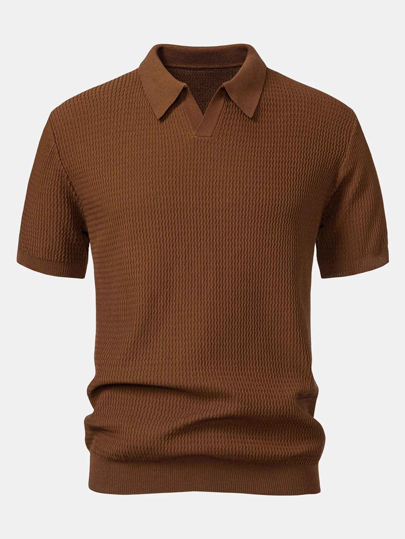 Caleb | Wave Jacquard Knit V Neck Polo Shirt - Image 12