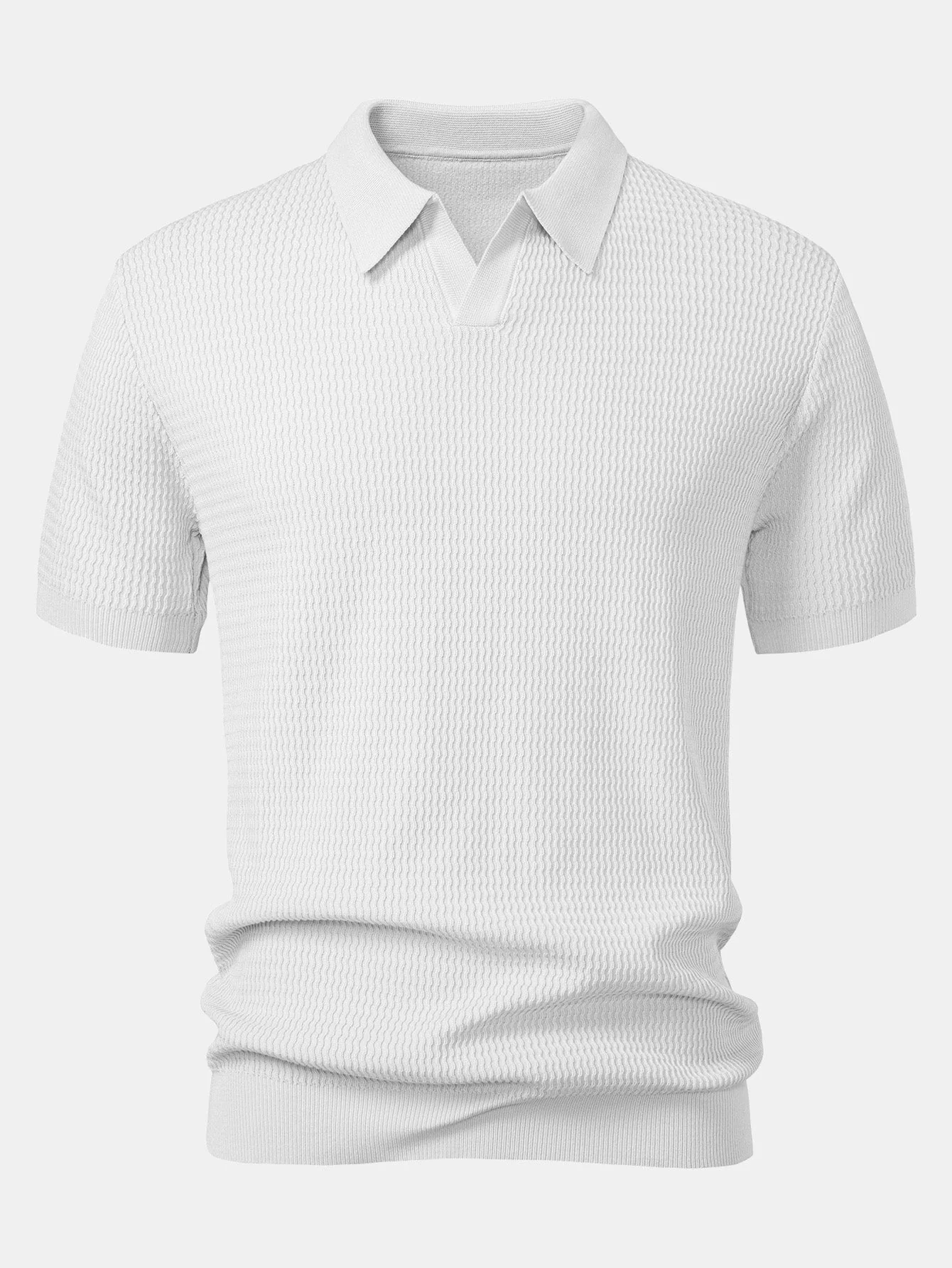 Caleb | Wave Jacquard Knit V Neck Polo Shirt - Image 14