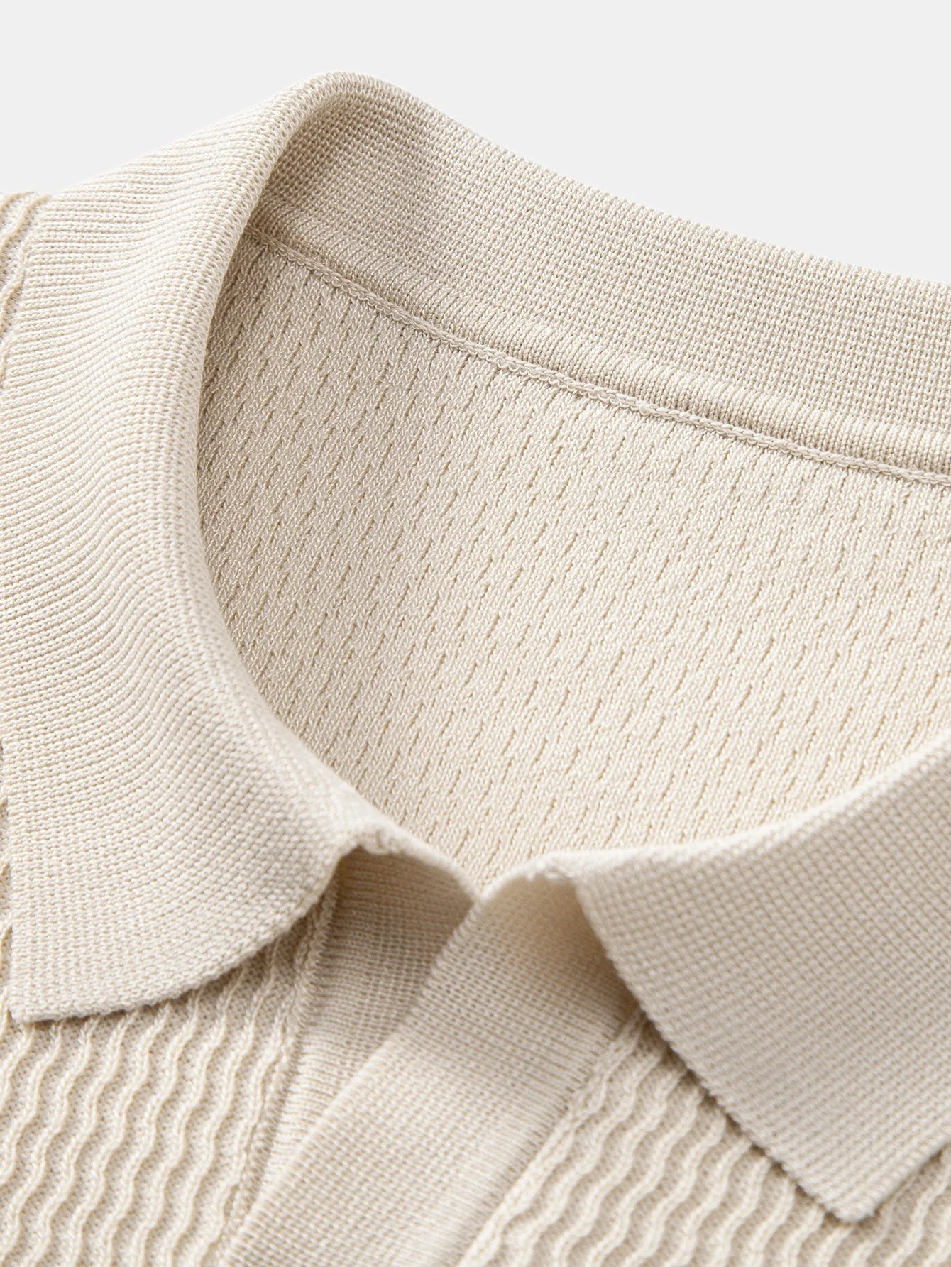 Caleb | Wave Jacquard Knit V Neck Polo Shirt - Image 3
