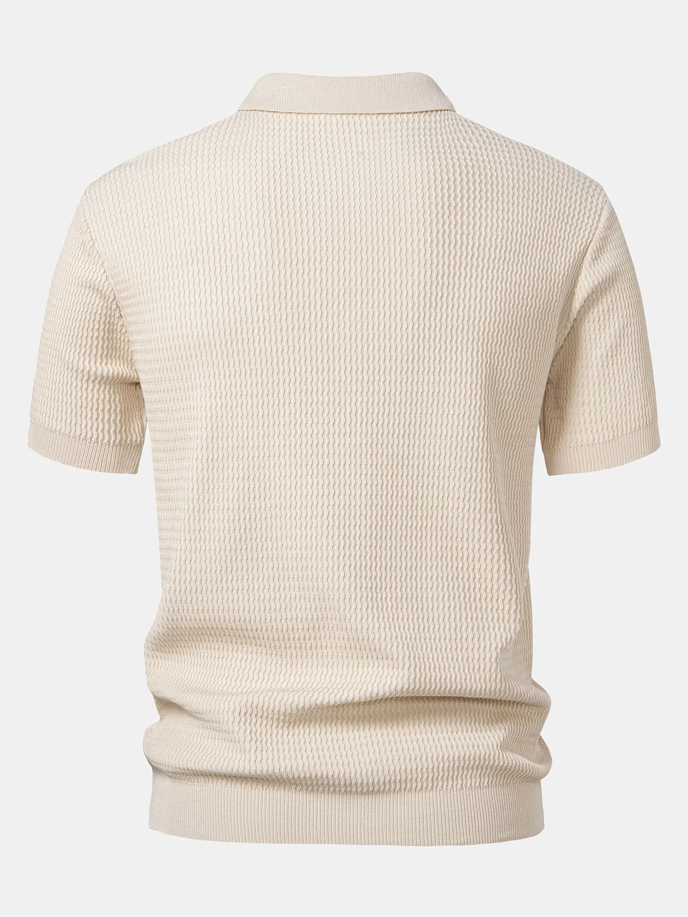 Caleb | Wave Jacquard Knit V Neck Polo Shirt - Image 7