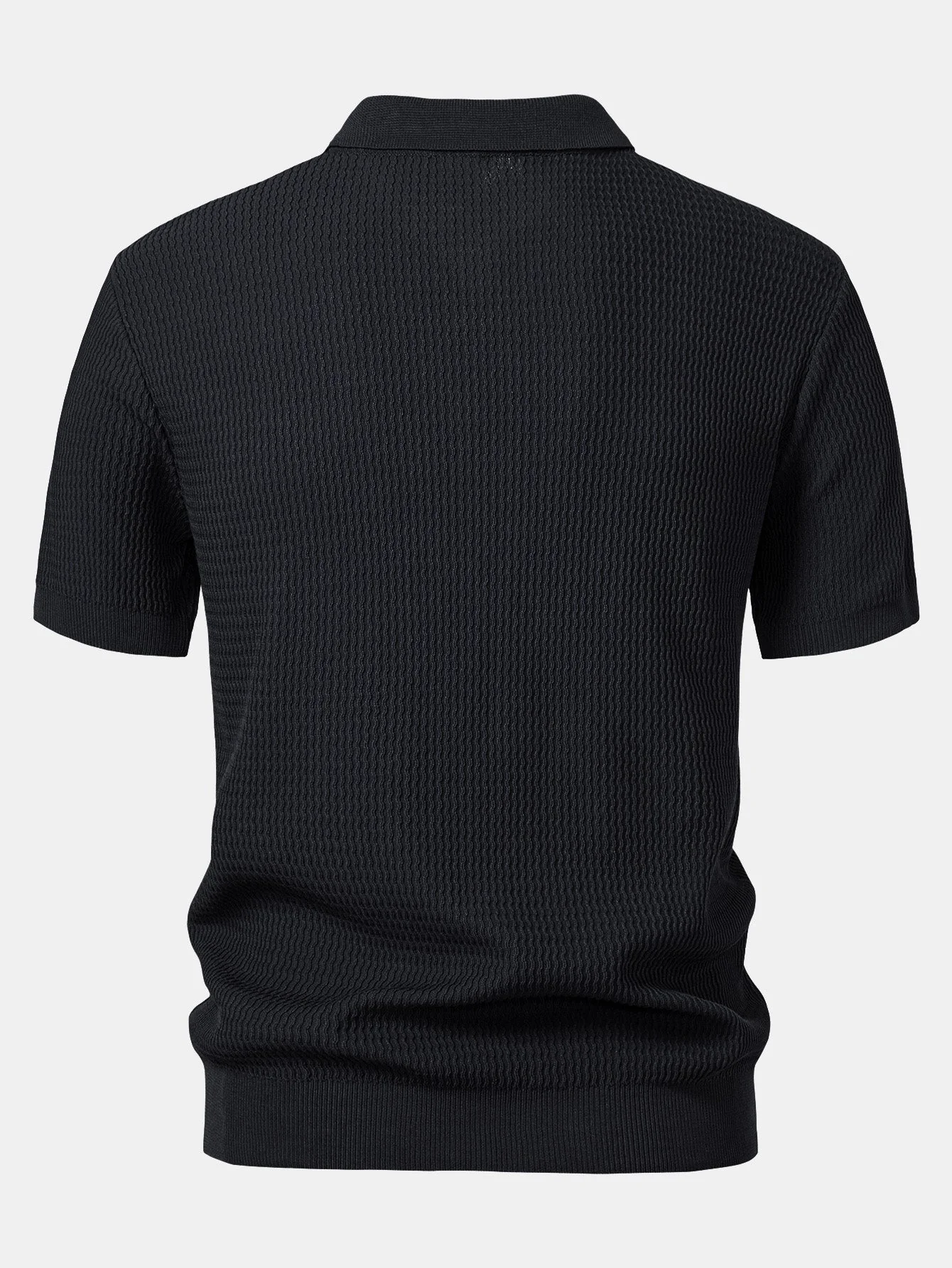 Caleb | Wave Jacquard Knit V Neck Polo Shirt - Image 9