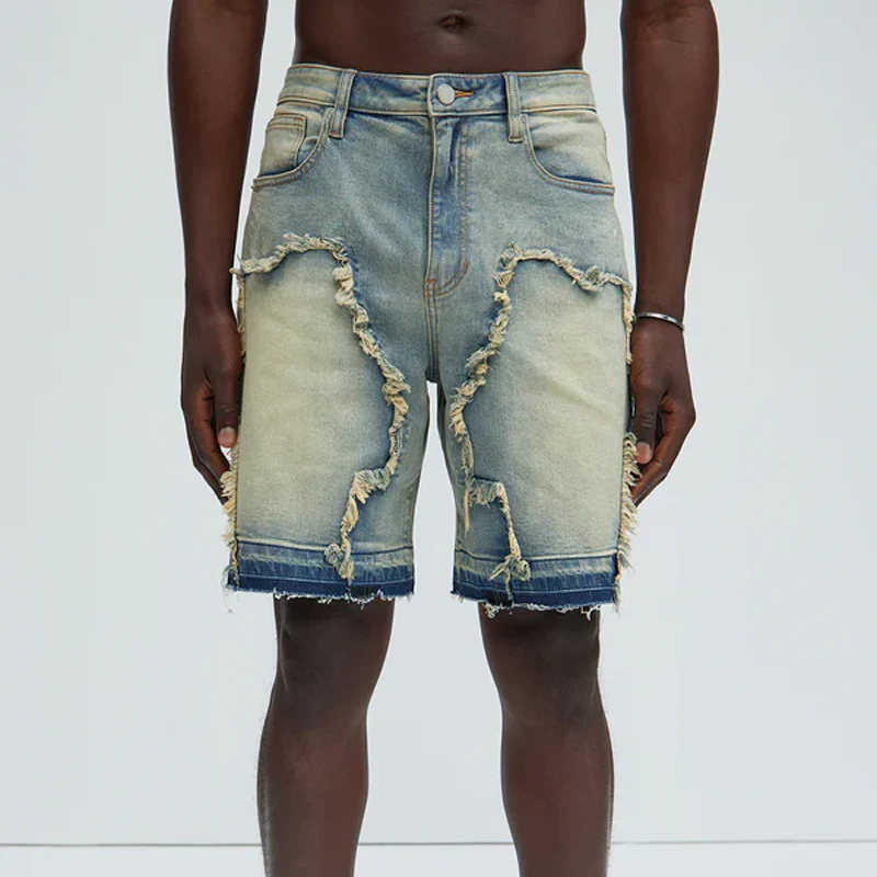 Calvin | Men'S Spring And Summer Fashion Casual Washed Raw Edge Decorated Denim Shorts - Image 2