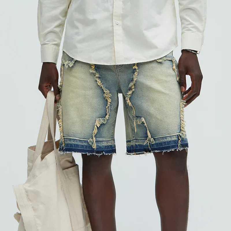 Calvin | Men'S Spring And Summer Fashion Casual Washed Raw Edge Decorated Denim Shorts - Image 5