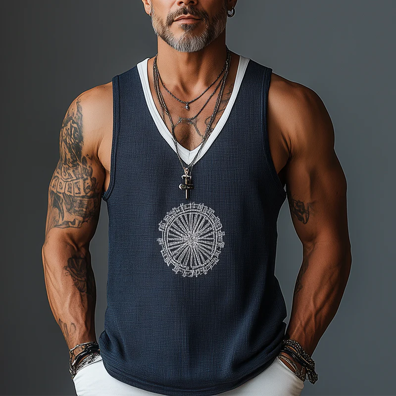 Calvin | Men'S Summer Fashion Patchwork Embroidery Waffle Tank Top - Image 2
