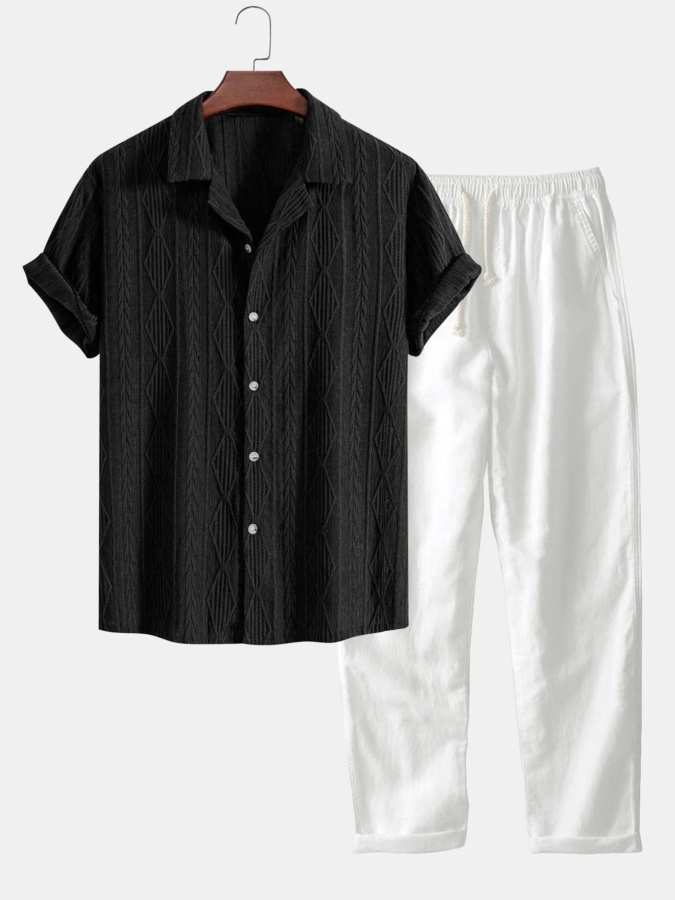 Cameron® | Geometric Jacquard Eyelet Cuban Shirt & Straight Leg Linen Pants - Image 5