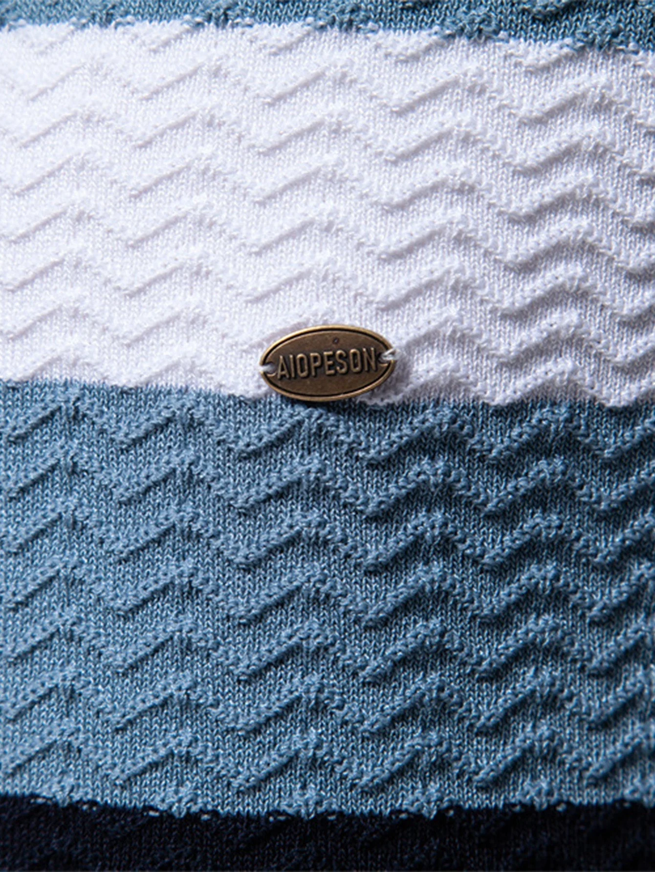 Cameron | Contrast Textured Jacquard Knit Zip Up Polo Shirt - Image 12