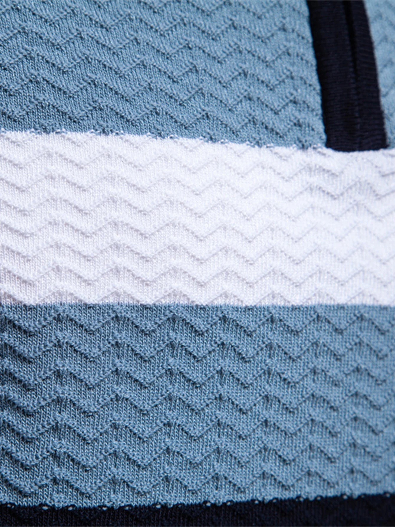Cameron | Contrast Textured Jacquard Knit Zip Up Polo Shirt - Image 2