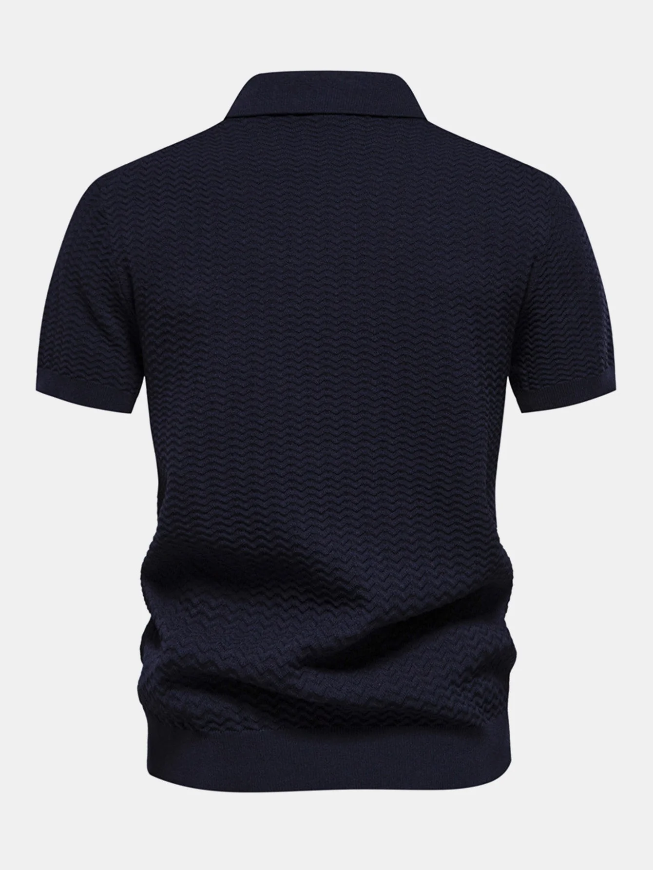 Cameron | Contrast Textured Jacquard Knit Zip Up Polo Shirt - Image 5