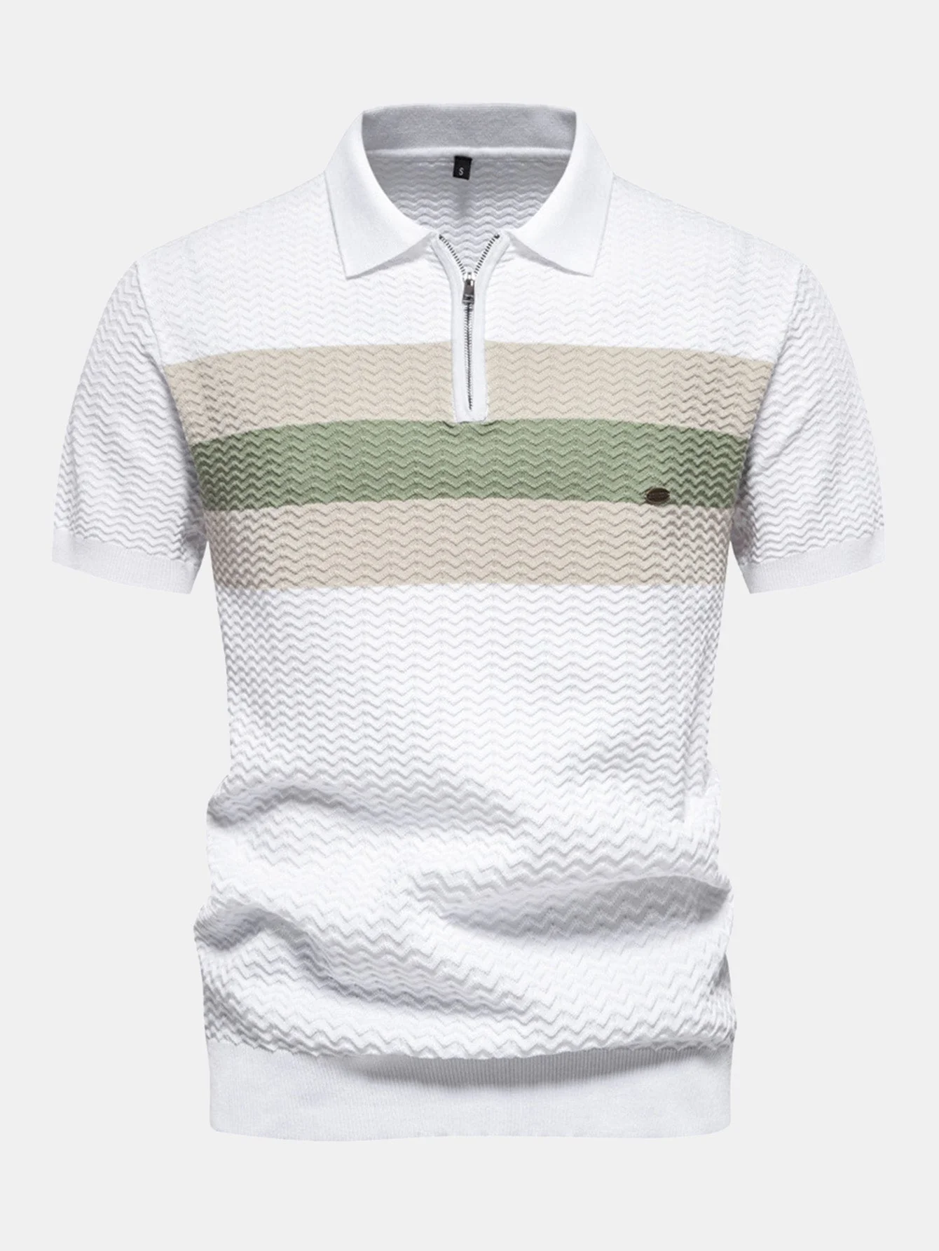 Cameron | Contrast Textured Jacquard Knit Zip Up Polo Shirt - Image 6