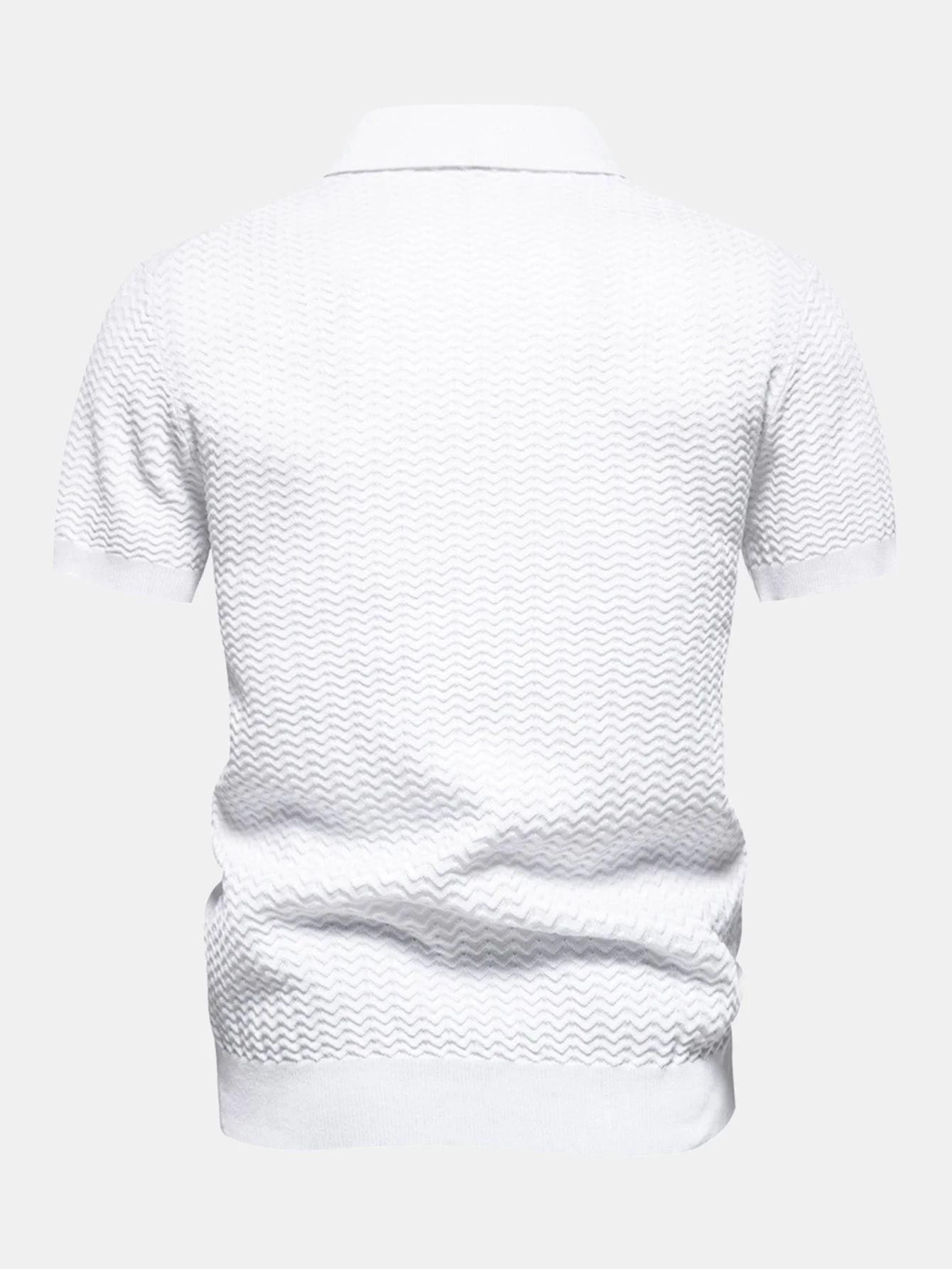 Cameron | Contrast Textured Jacquard Knit Zip Up Polo Shirt - Image 7
