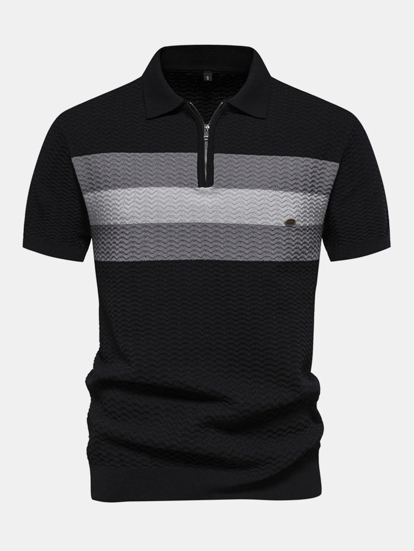 Cameron | Contrast Textured Jacquard Knit Zip Up Polo Shirt - Image 8