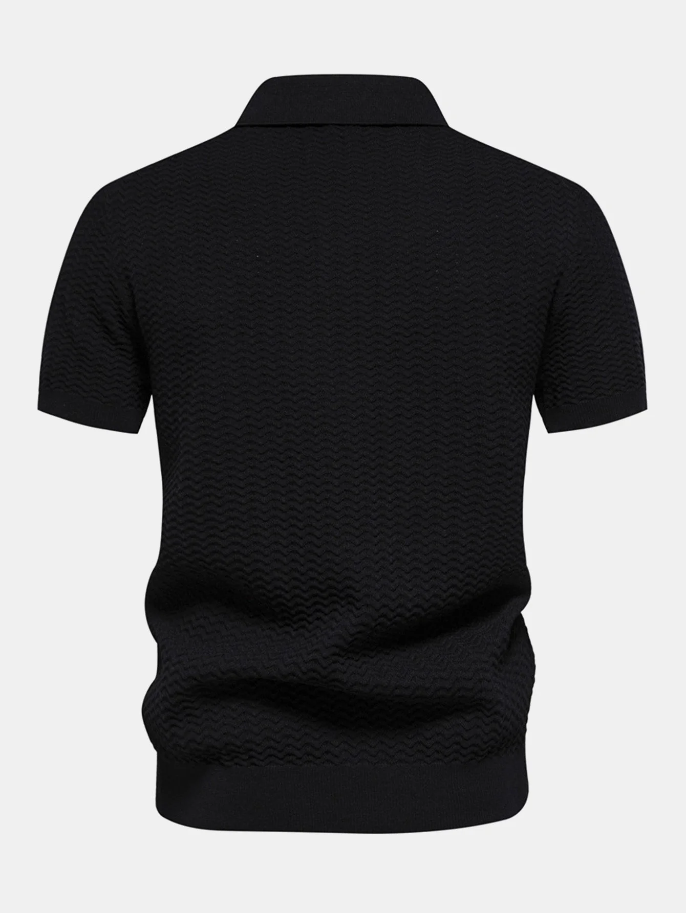 Cameron | Contrast Textured Jacquard Knit Zip Up Polo Shirt - Image 9