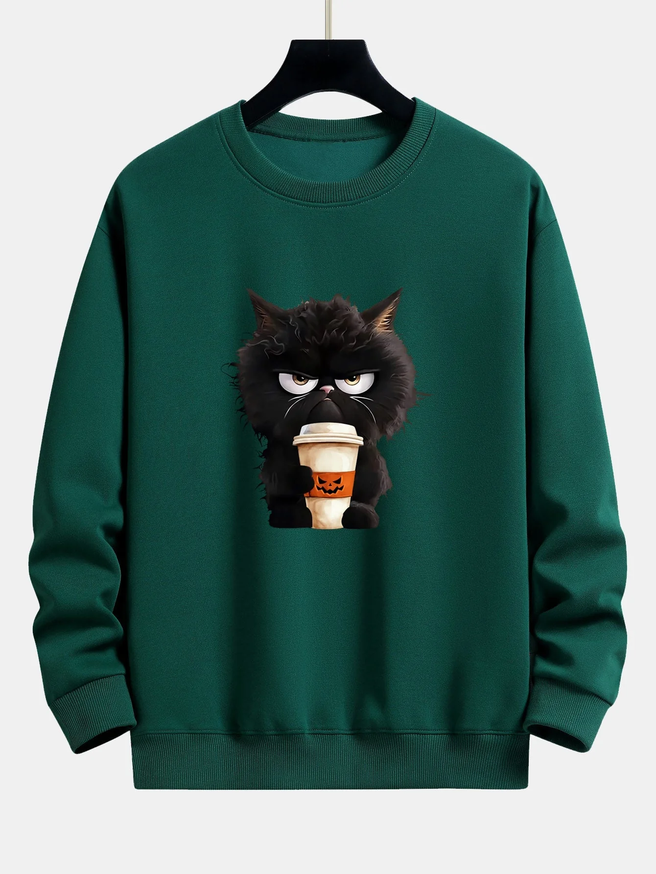 Camilo® | Black Cat Halloween Coffee Print Relax Fit Sweatshirt - Image 10