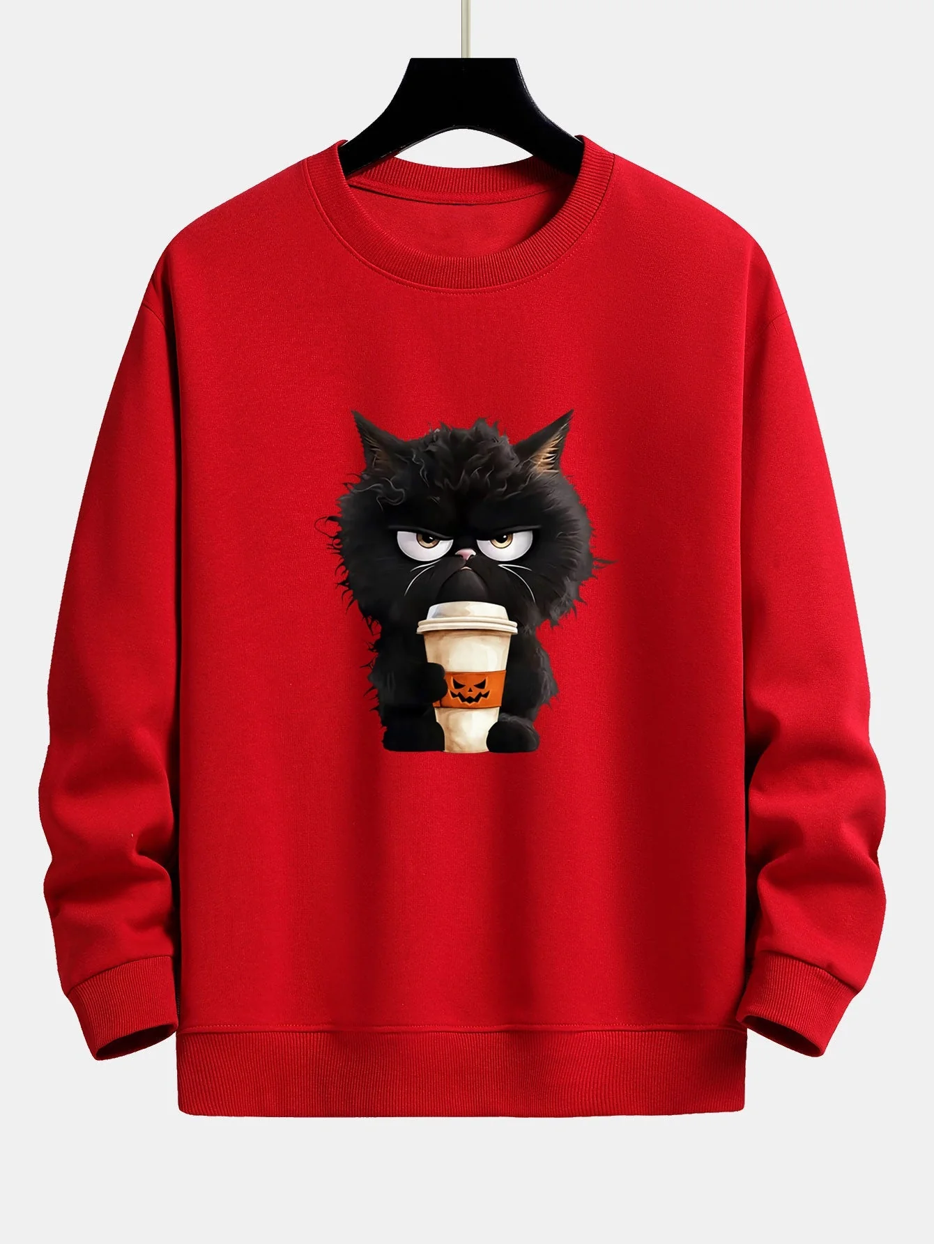 Camilo® | Black Cat Halloween Coffee Print Relax Fit Sweatshirt - Image 2