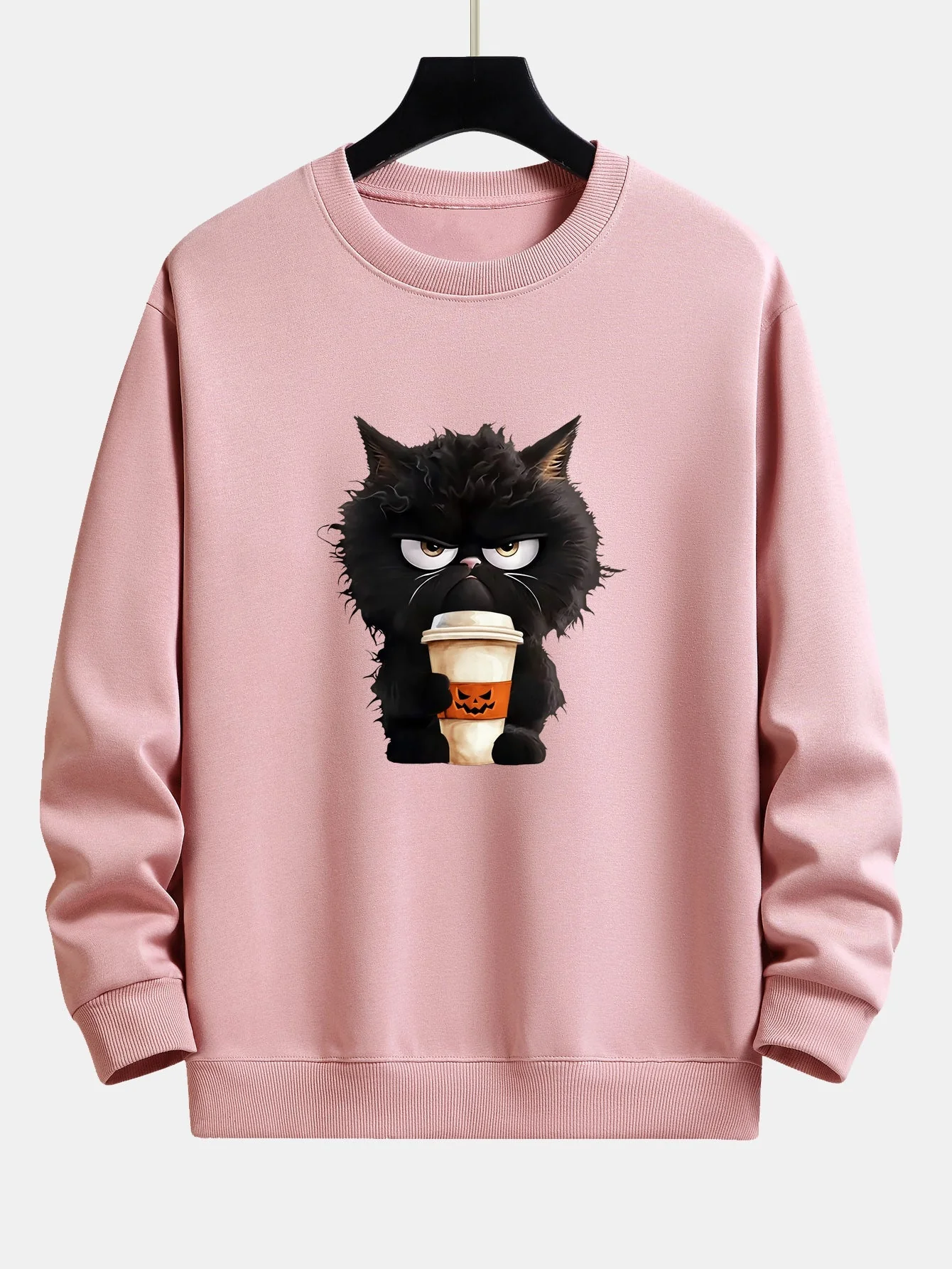 Camilo® | Black Cat Halloween Coffee Print Relax Fit Sweatshirt - Image 3