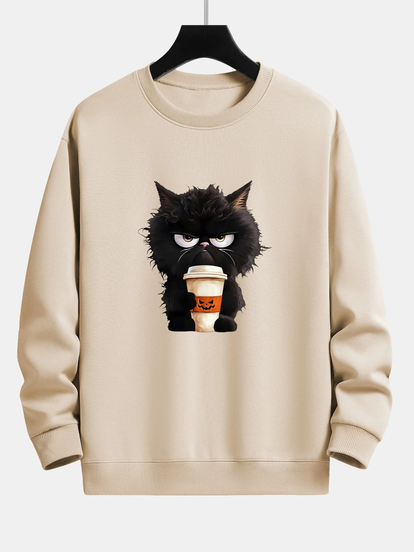 Camilo® | Black Cat Halloween Coffee Print Relax Fit Sweatshirt - Image 4