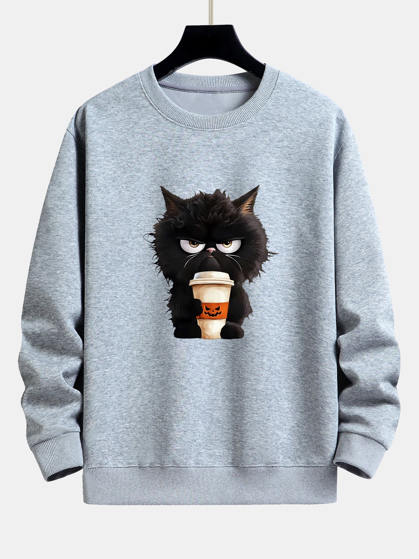 Camilo® | Black Cat Halloween Coffee Print Relax Fit Sweatshirt - Image 5