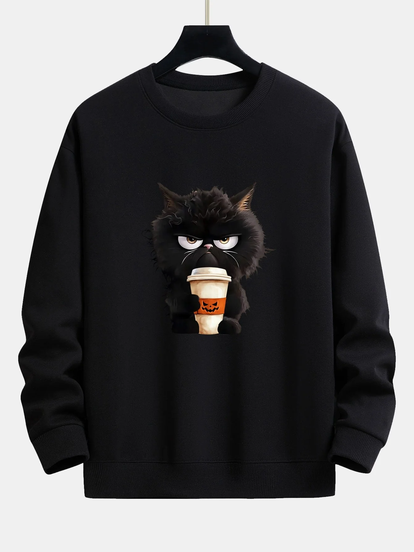 Camilo® | Black Cat Halloween Coffee Print Relax Fit Sweatshirt - Image 6