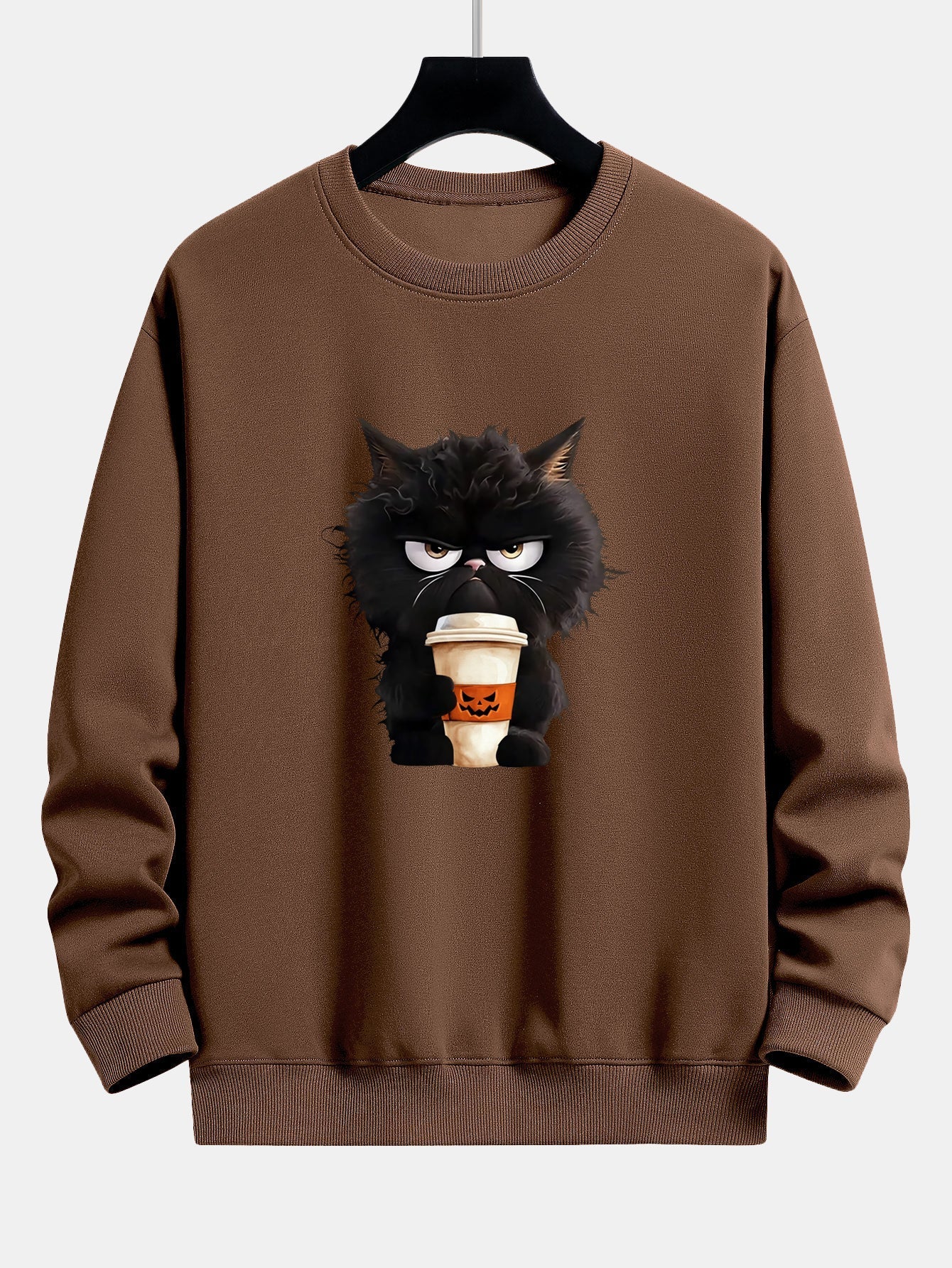 Camilo® | Black Cat Halloween Coffee Print Relax Fit Sweatshirt - Image 9