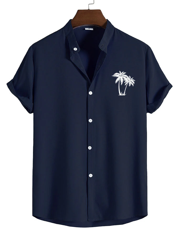 Camilo® | Palm Tree Print Stand Collar Shirt - Image 3