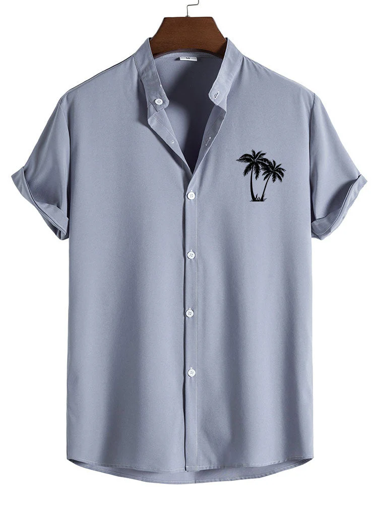 Camilo® | Palm Tree Print Stand Collar Shirt - Image 6