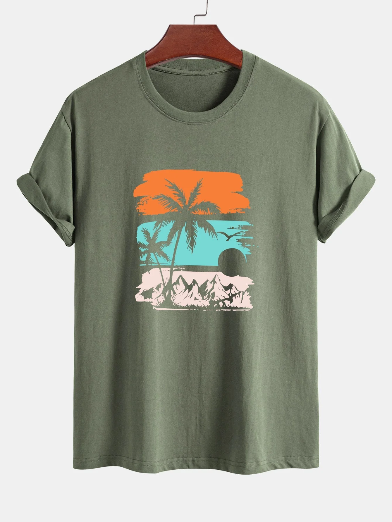 Camilo® | Palm Tree Silhouette Print Cotton T-Shirt - Image 8