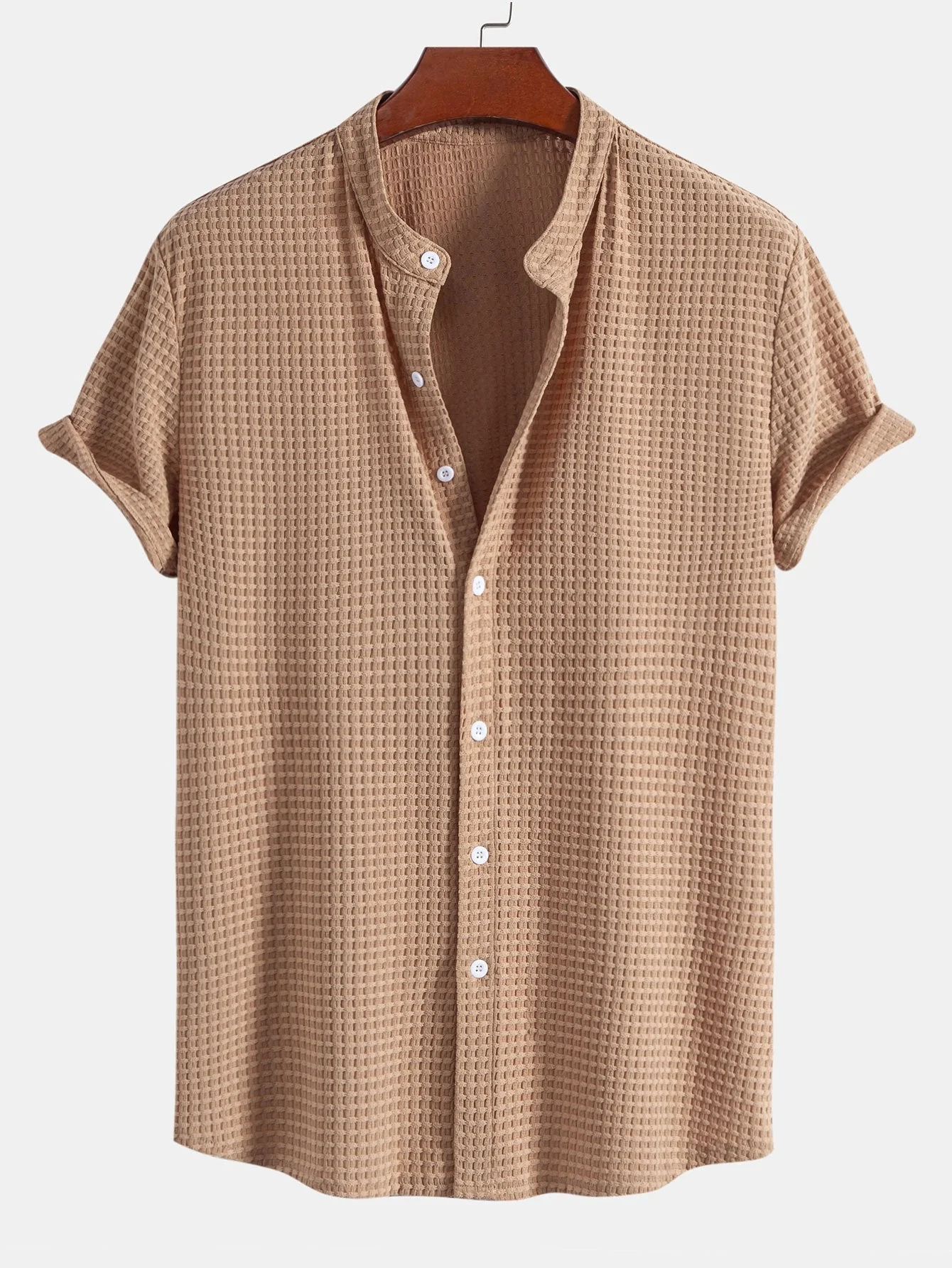 Carlos® | Muscle Fit Waffle Texture Stand Collar Shirt - Image 3