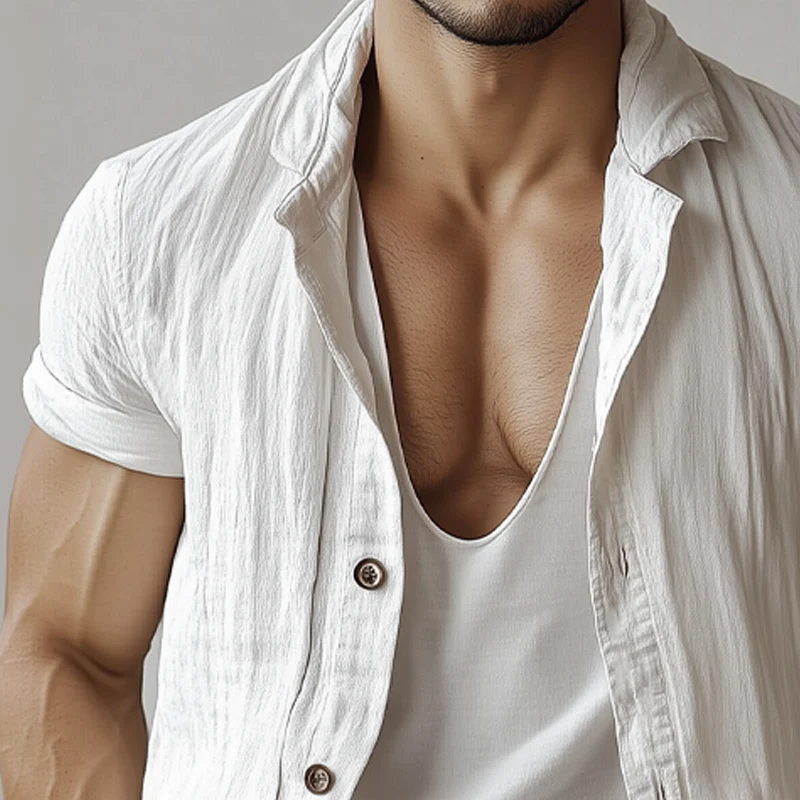 Carlos | Men'S Casual Basic Cotton Solid Color Short-Sleeved Shirt - Image 3
