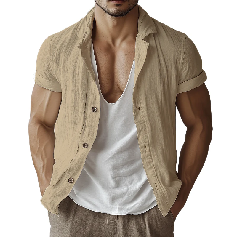 Carlos | Men'S Casual Basic Cotton Solid Color Short-Sleeved Shirt - Image 4