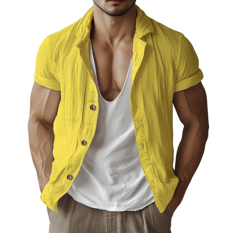 Carlos | Men'S Casual Basic Cotton Solid Color Short-Sleeved Shirt - Image 5