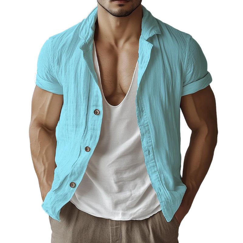 Carlos | Men'S Casual Basic Cotton Solid Color Short-Sleeved Shirt - Image 6