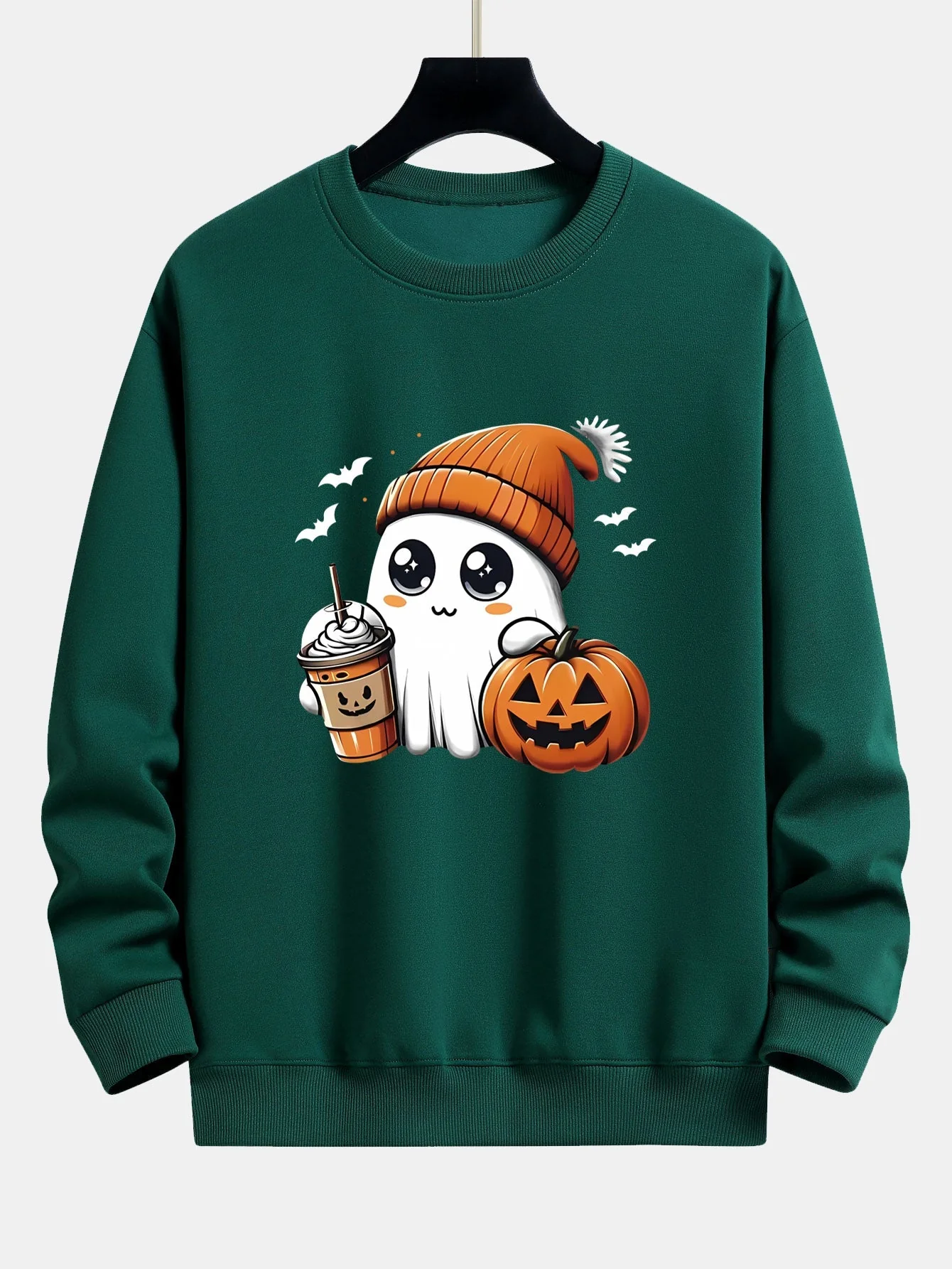 Carmelo® | Halloween Ghost Coffee Pumpkin Print Relax Fit Sweatshirt - Image 10