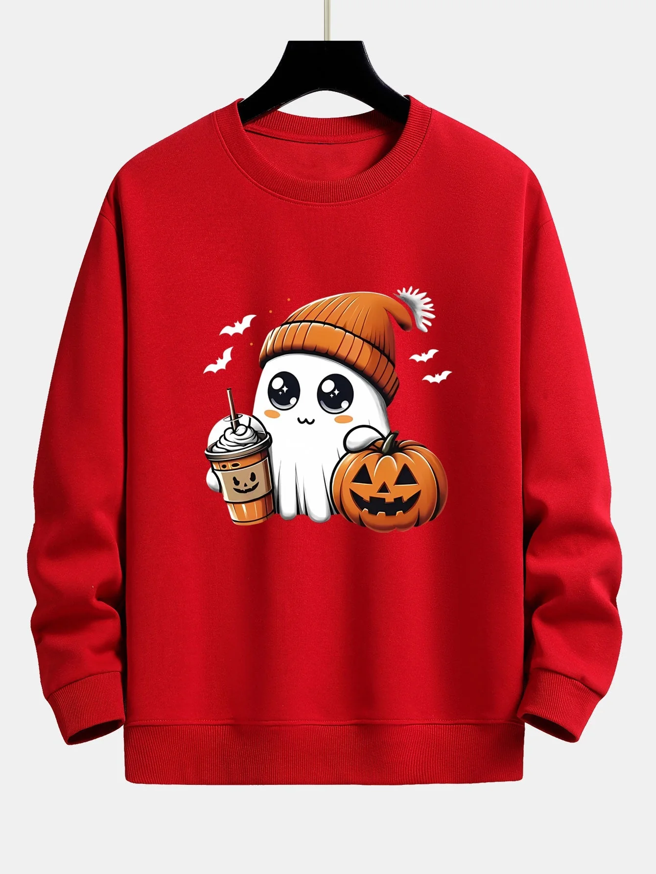 Carmelo® | Halloween Ghost Coffee Pumpkin Print Relax Fit Sweatshirt - Image 2
