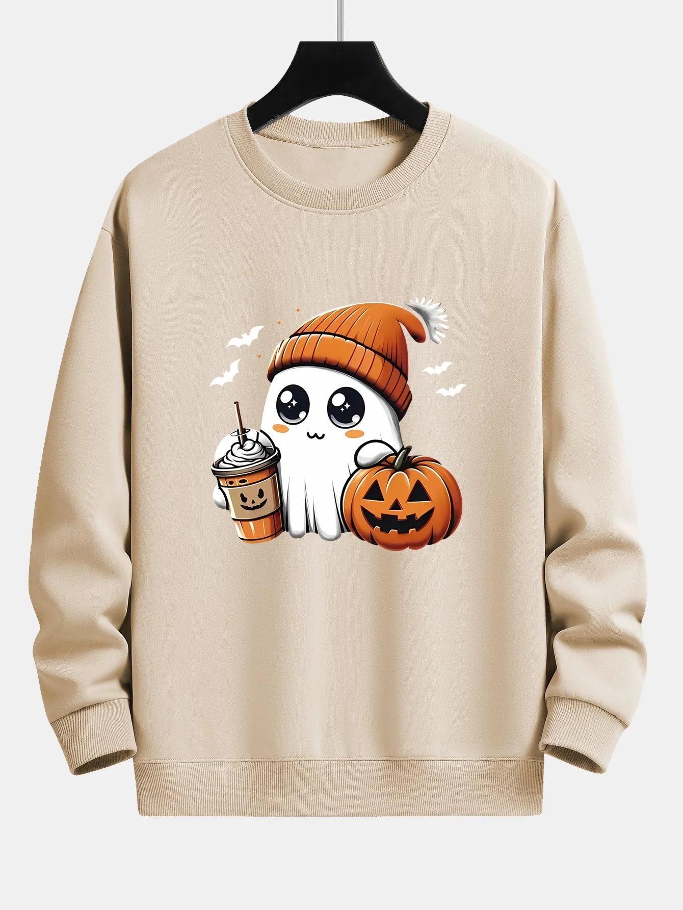 Carmelo® | Halloween Ghost Coffee Pumpkin Print Relax Fit Sweatshirt - Image 3