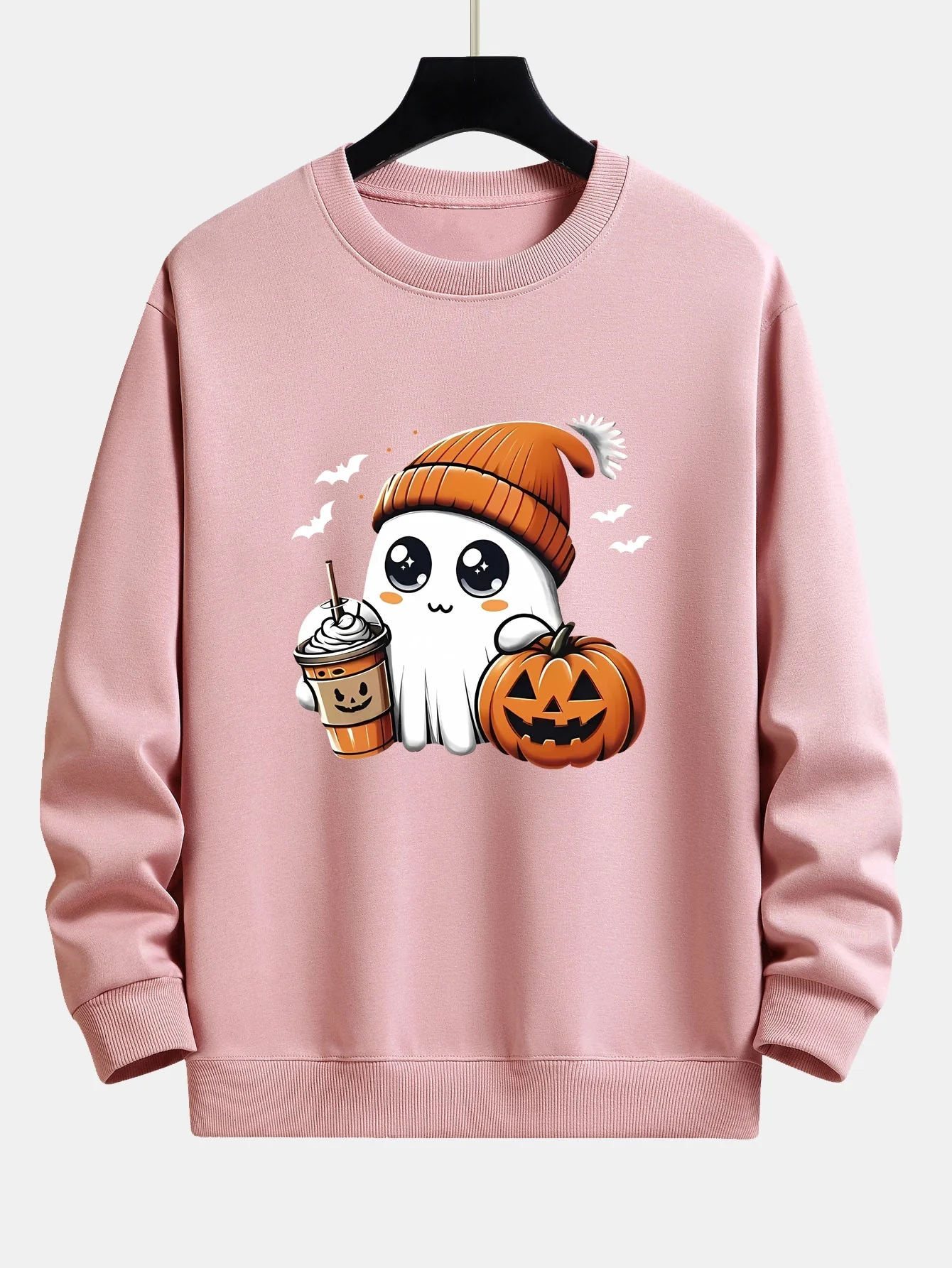 Carmelo® | Halloween Ghost Coffee Pumpkin Print Relax Fit Sweatshirt - Image 4