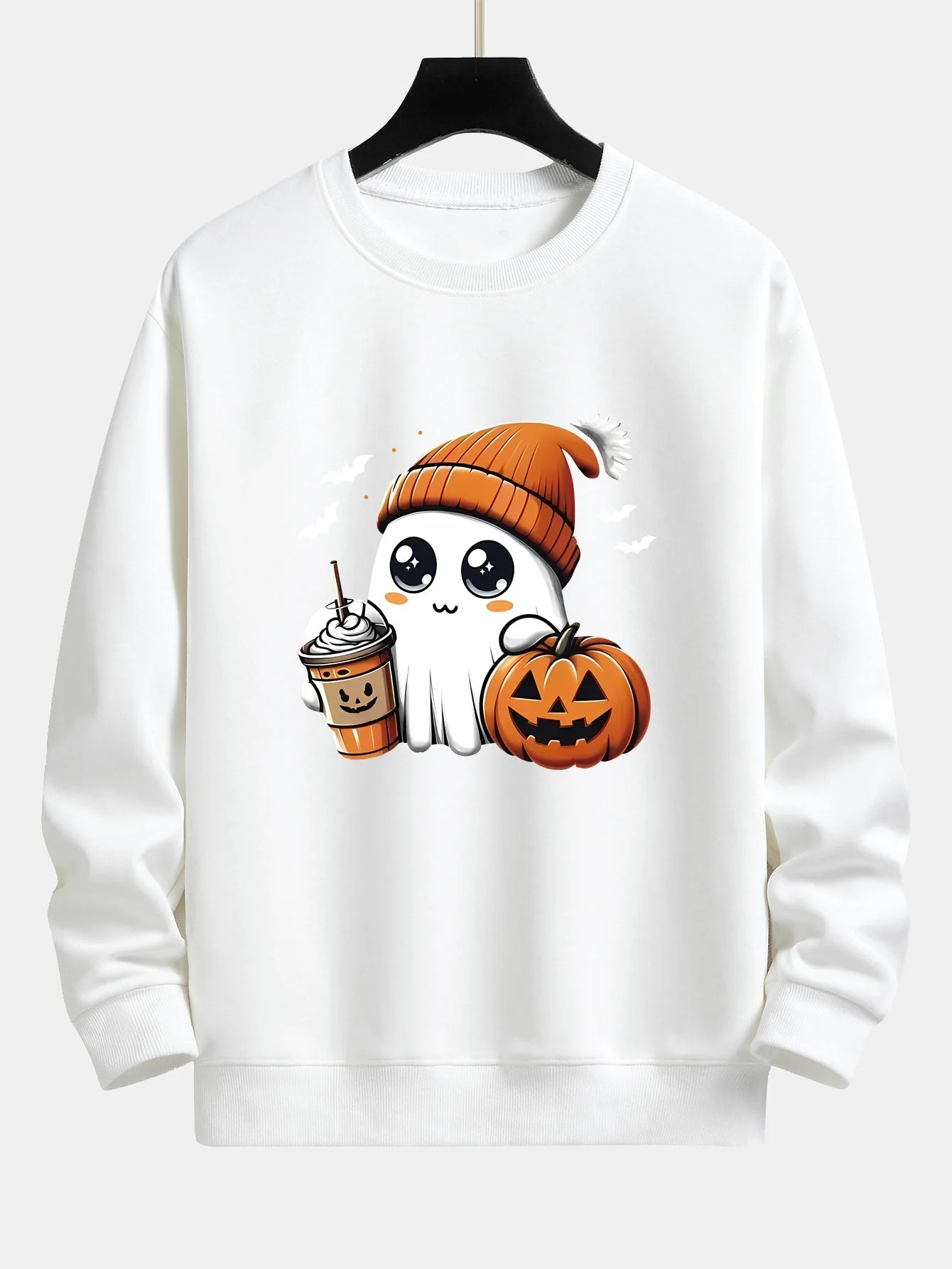 Carmelo® | Halloween Ghost Coffee Pumpkin Print Relax Fit Sweatshirt - Image 5